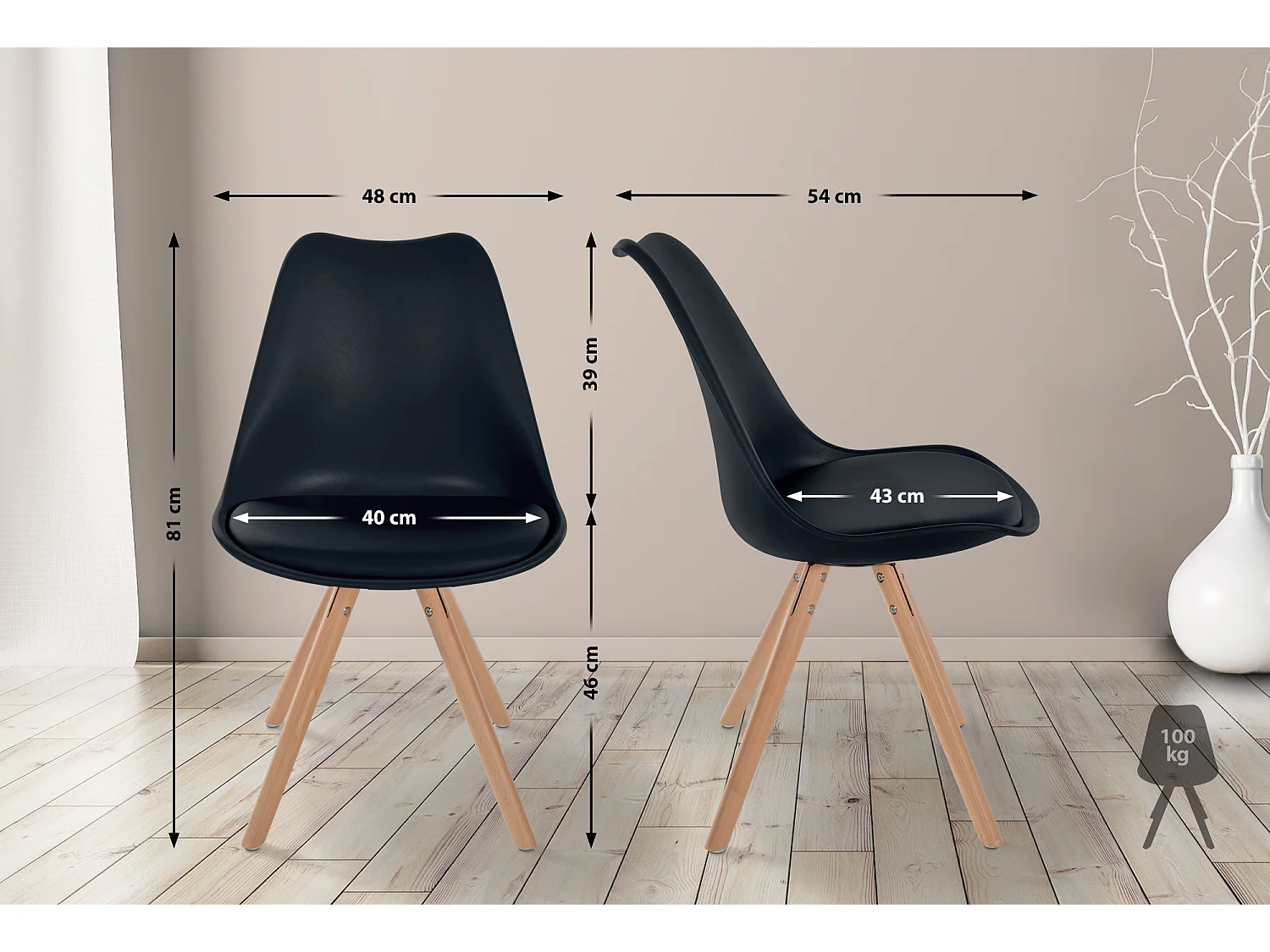 Lot de 4  chaise salle à manger - Plastique & Nature (rond) - Noir - Sofia