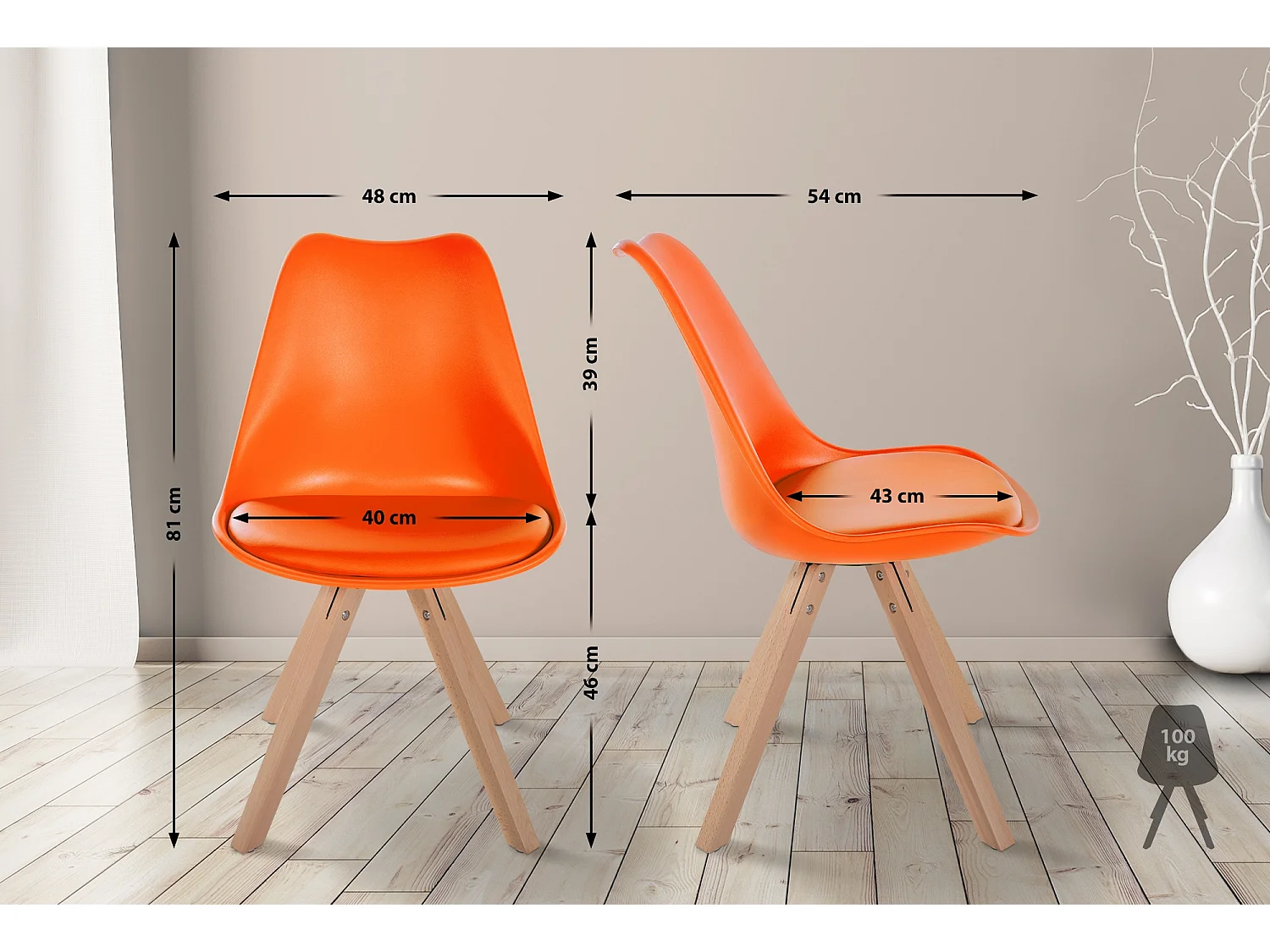 chaise salle à manger - Plastique & Bois - Orange - Sofia
