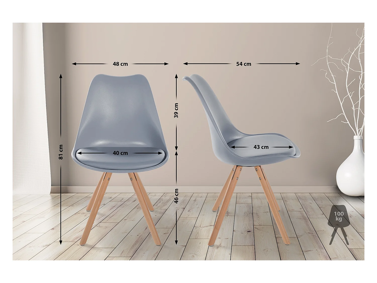 Lot de 4  chaise salle à manger - Plastique & Nature (rond) - Gris - Sofia