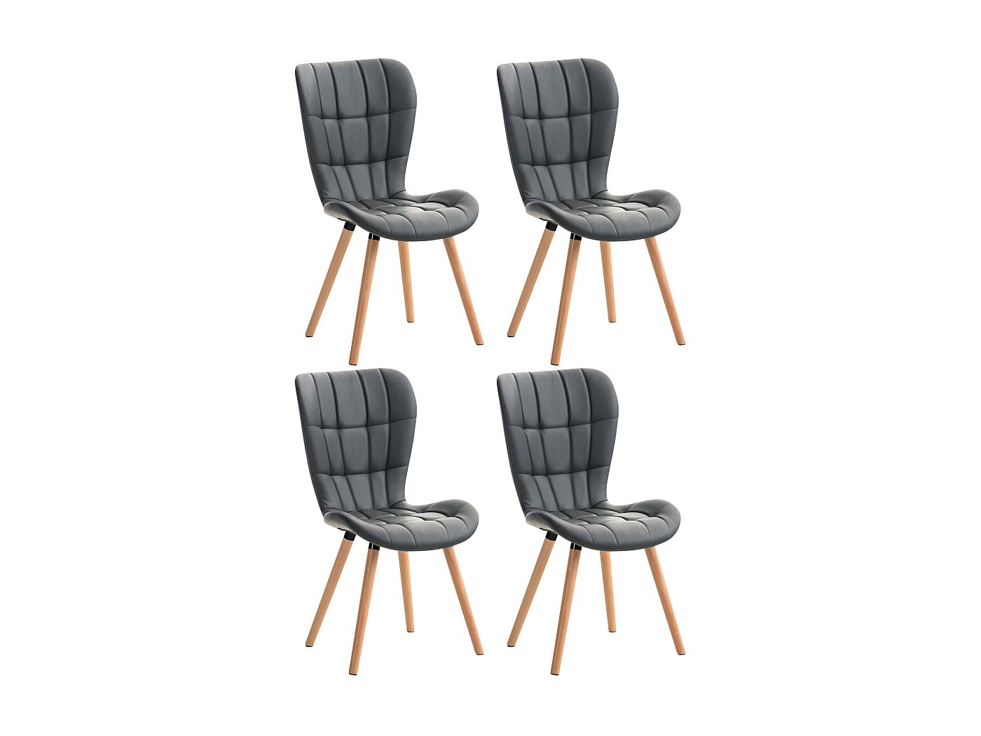 Lot de 4 chaise salle à manger - Similicuir & Bois - Gris - Elda