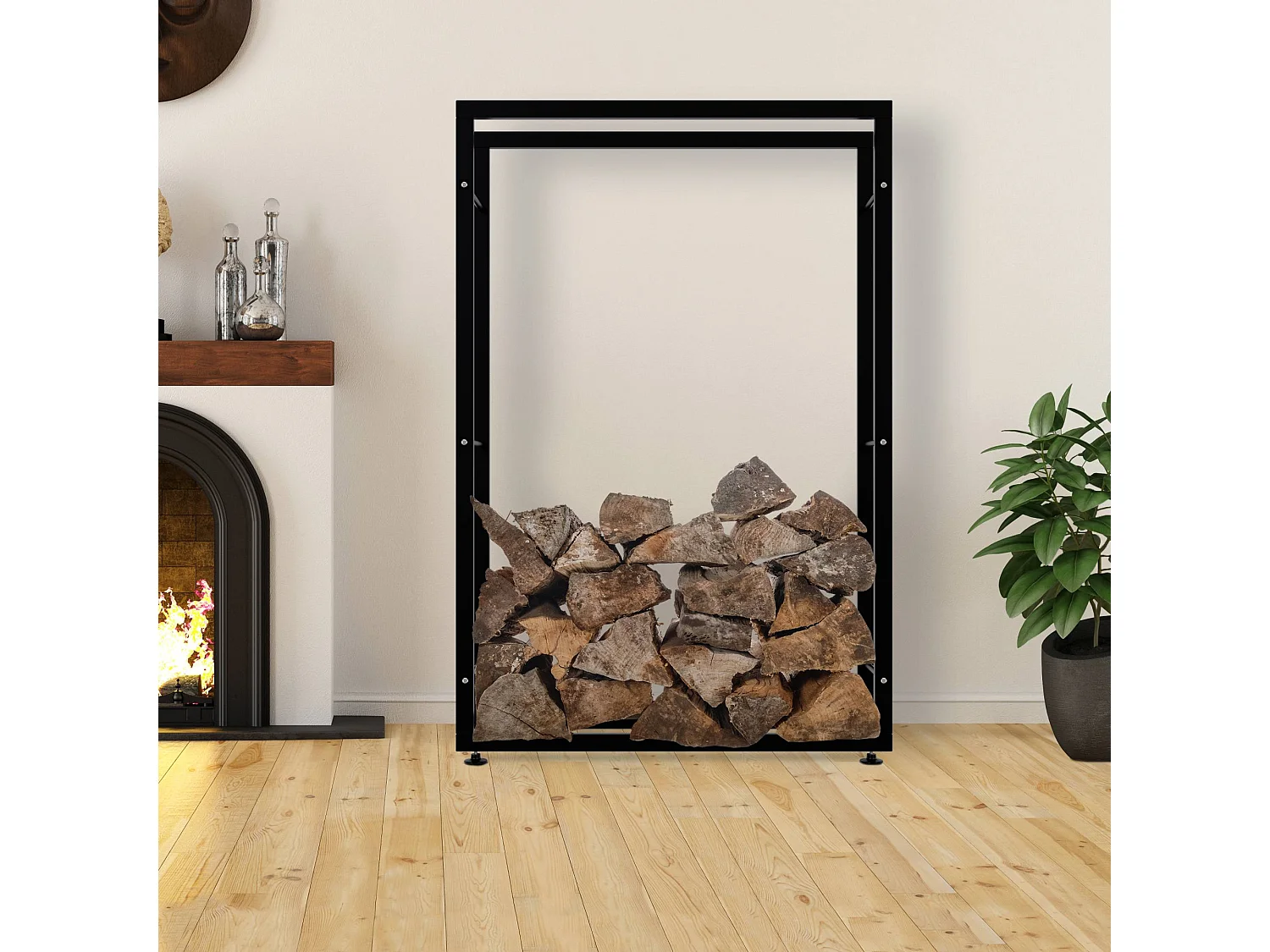 Etagère bois de cheminée - Métal - 25x100x150 cm - Noir - Keri V2