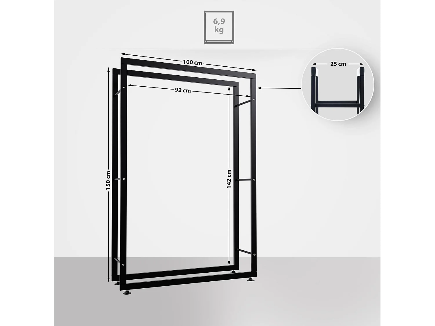 Etagère bois de cheminée - Métal - 25x100x150 cm - Noir - Keri V2