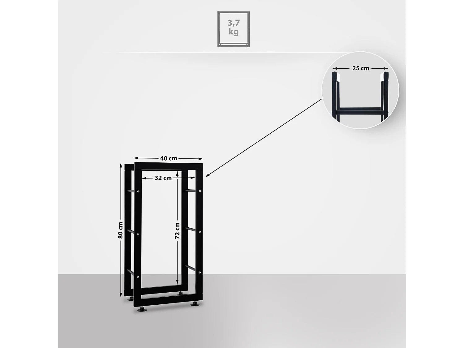 Etagère bois de cheminée - Métal - 25x40x80 cm - Noir - Keri V2