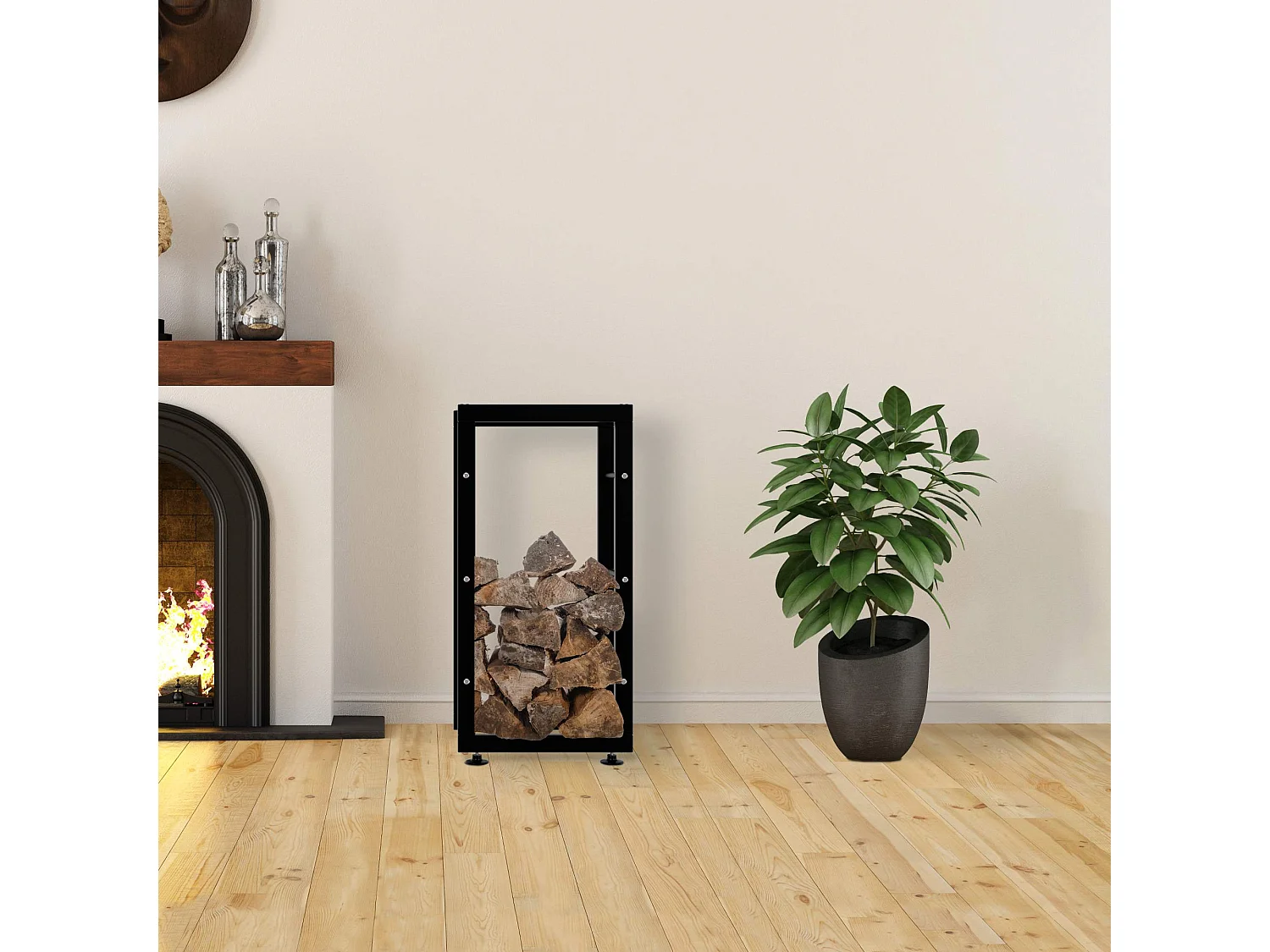 Etagère bois de cheminée - Métal - 25x40x80 cm - Noir - Keri V2