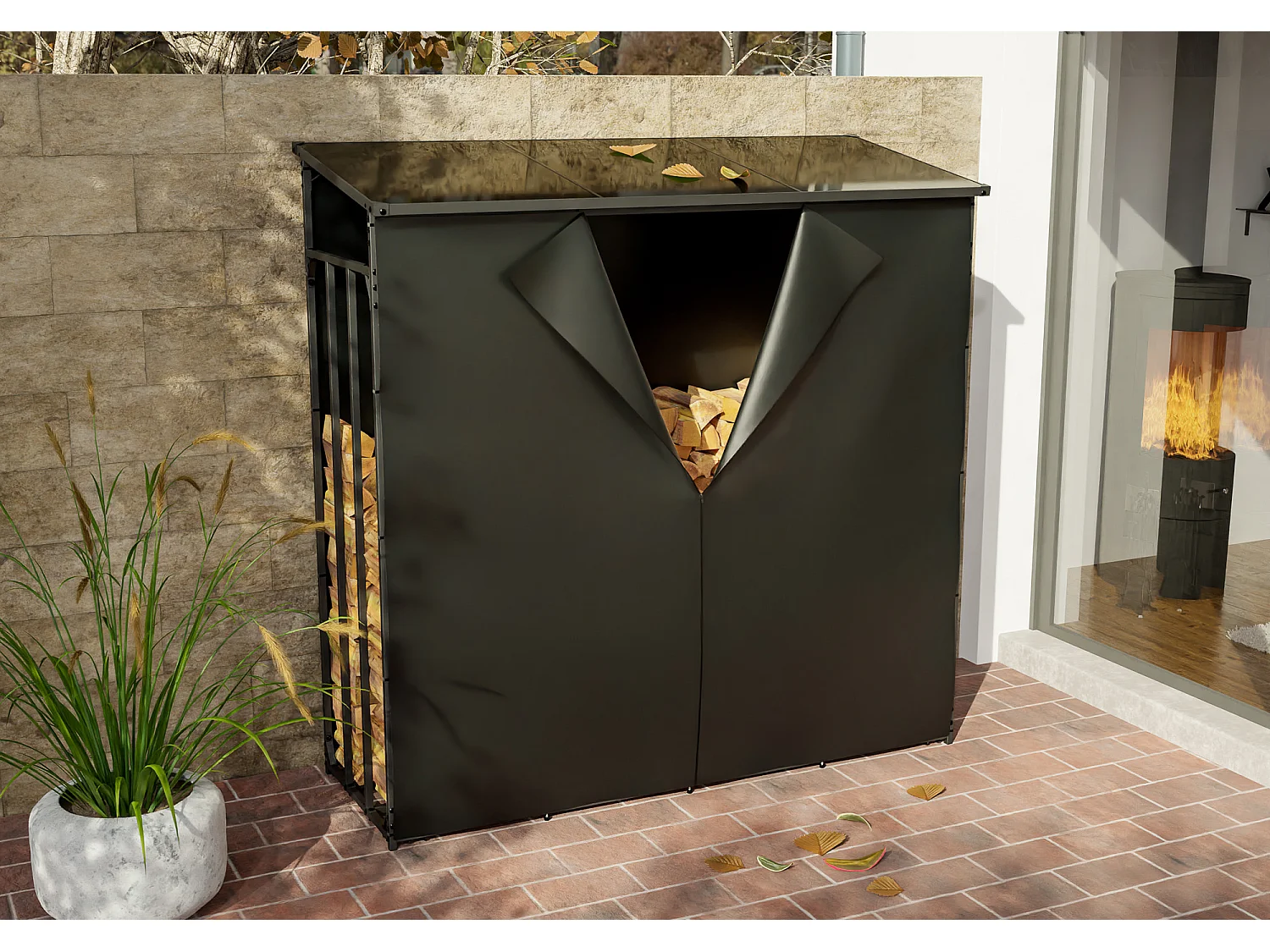 Etagère bois de cheminée - Métal - XXL - Anthracite - Ruston