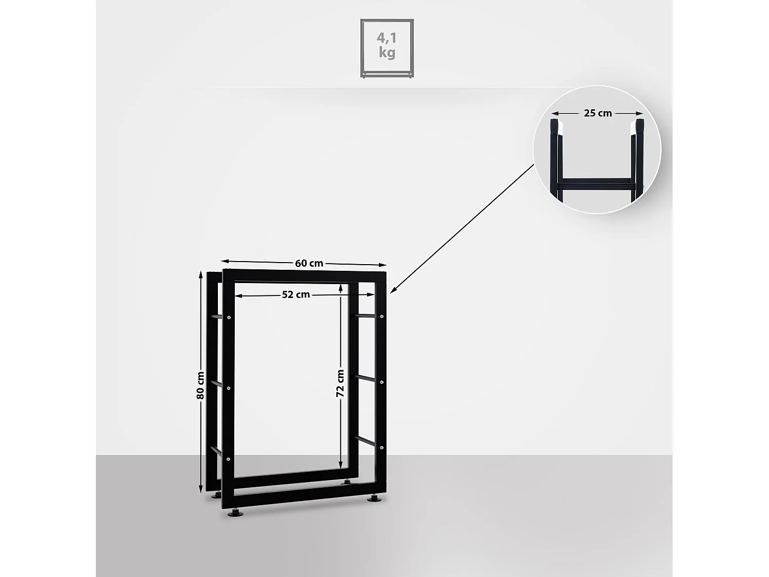 Etagère bois de cheminée - Métal - 25x60x80 cm - Noir - Keri V2