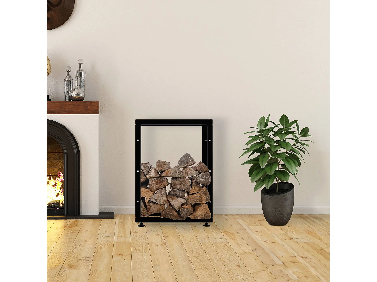 Etagère bois de cheminée - Métal - 25x60x80 cm - Noir - Keri V2