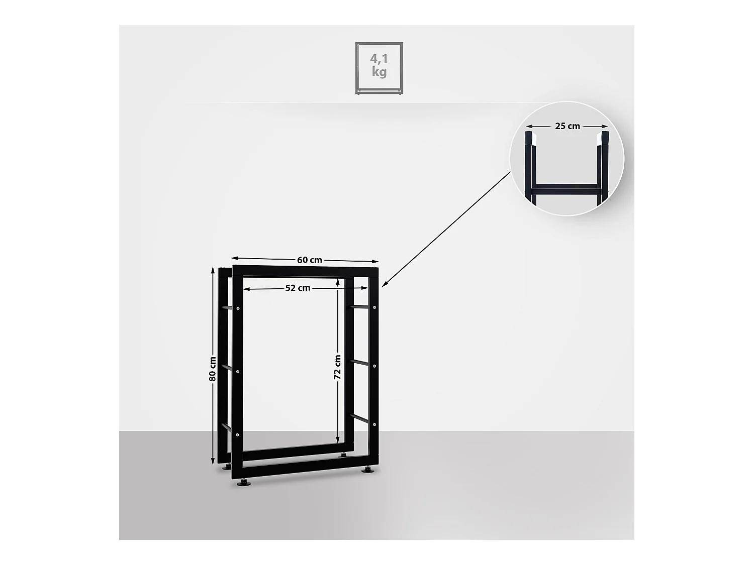 Etagère bois de cheminée - Métal - 25x60x80 cm - Noir - Keri V2