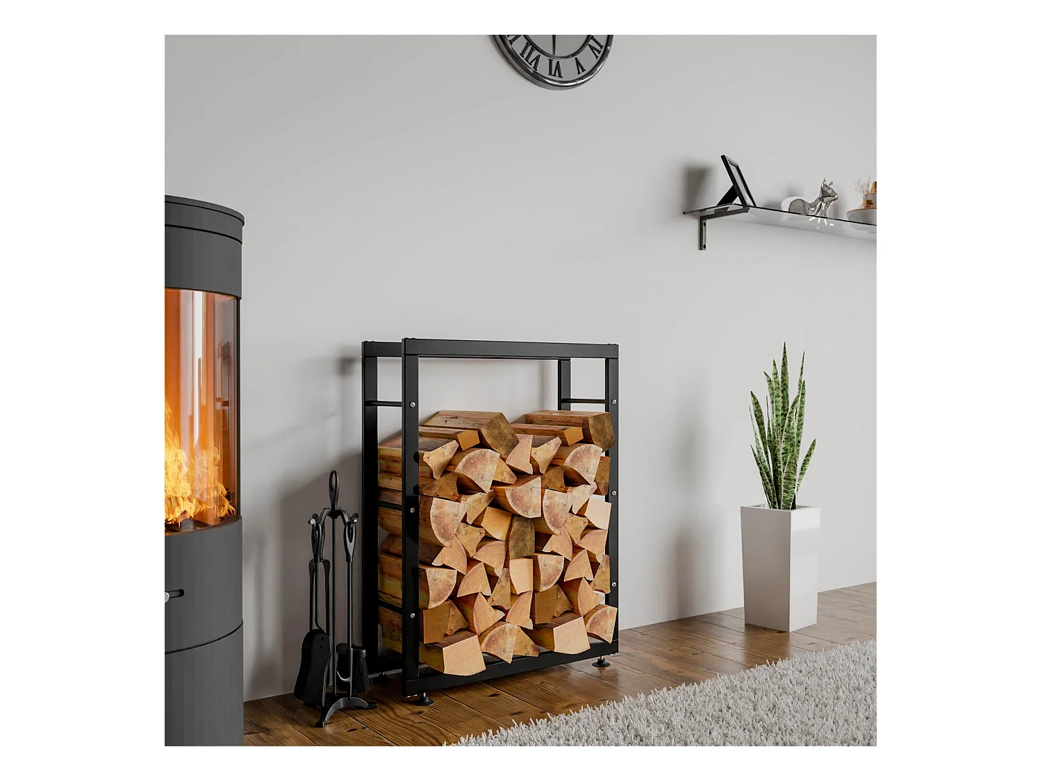 Etagère bois de cheminée - Métal - 25x60x80 cm - Noir - Keri V2