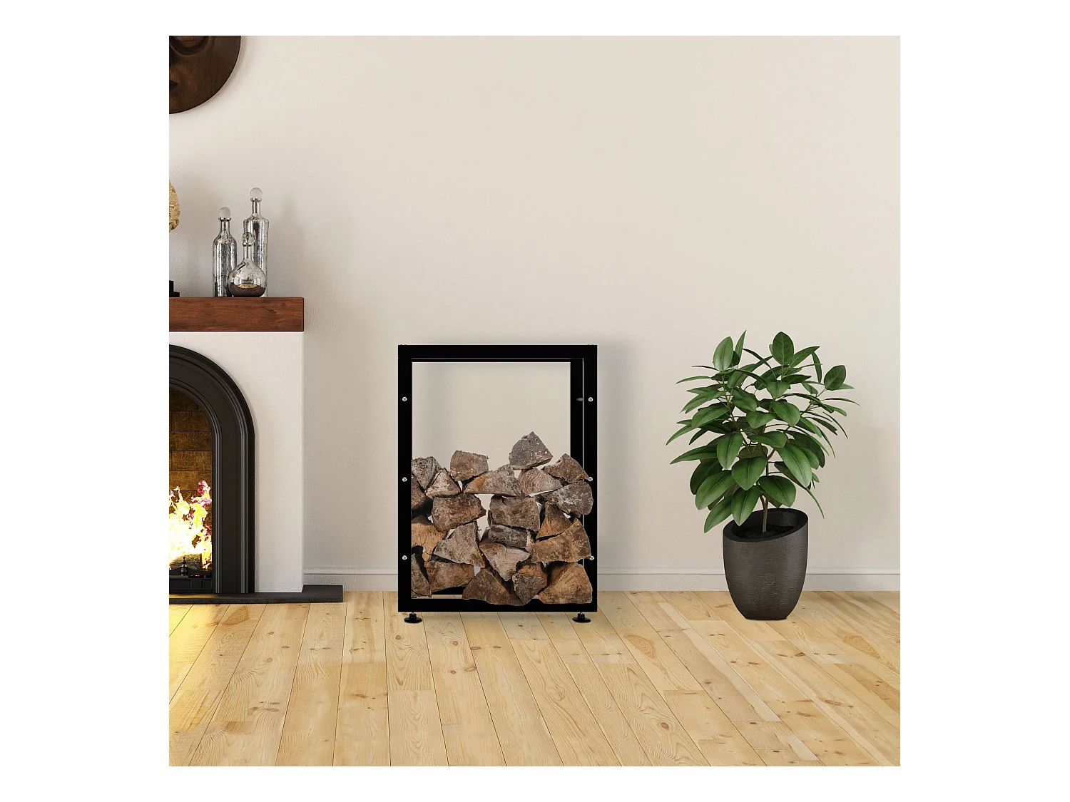 Etagère bois de cheminée - Métal - 25x60x80 cm - Noir - Keri V2