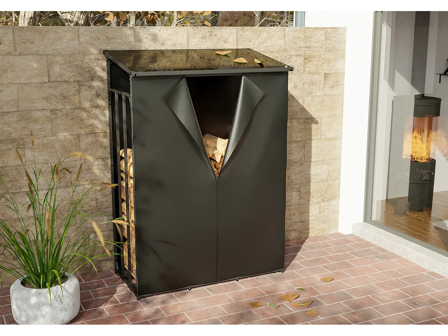 Etagère bois de cheminée - Métal - L - Anthracite - Ruston