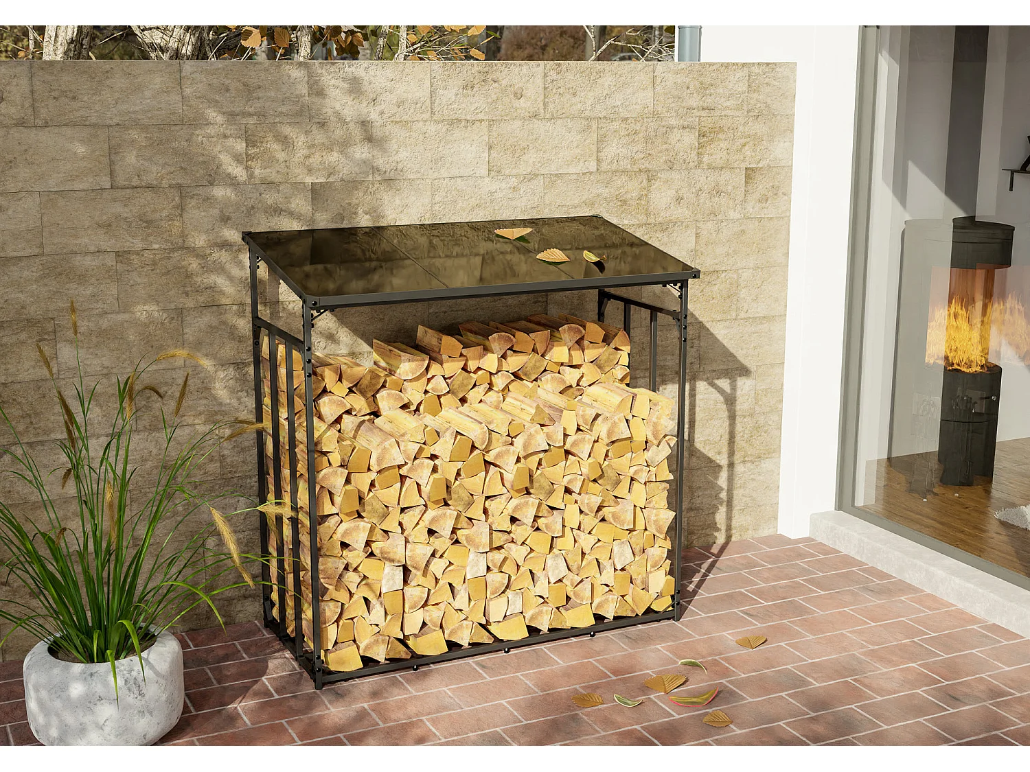 Etagère bois de cheminée - Métal - S - Anthracite - Ruston