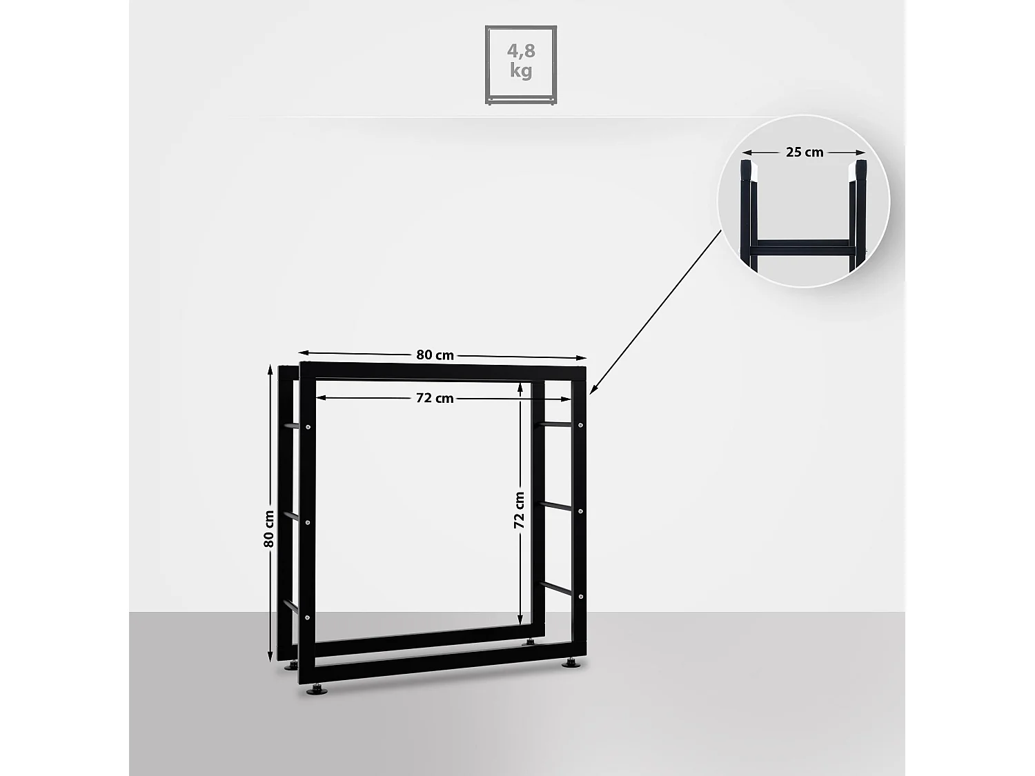 Kaminholzregal - Metall - 25x80x80 cm - schwarz - Keri V2