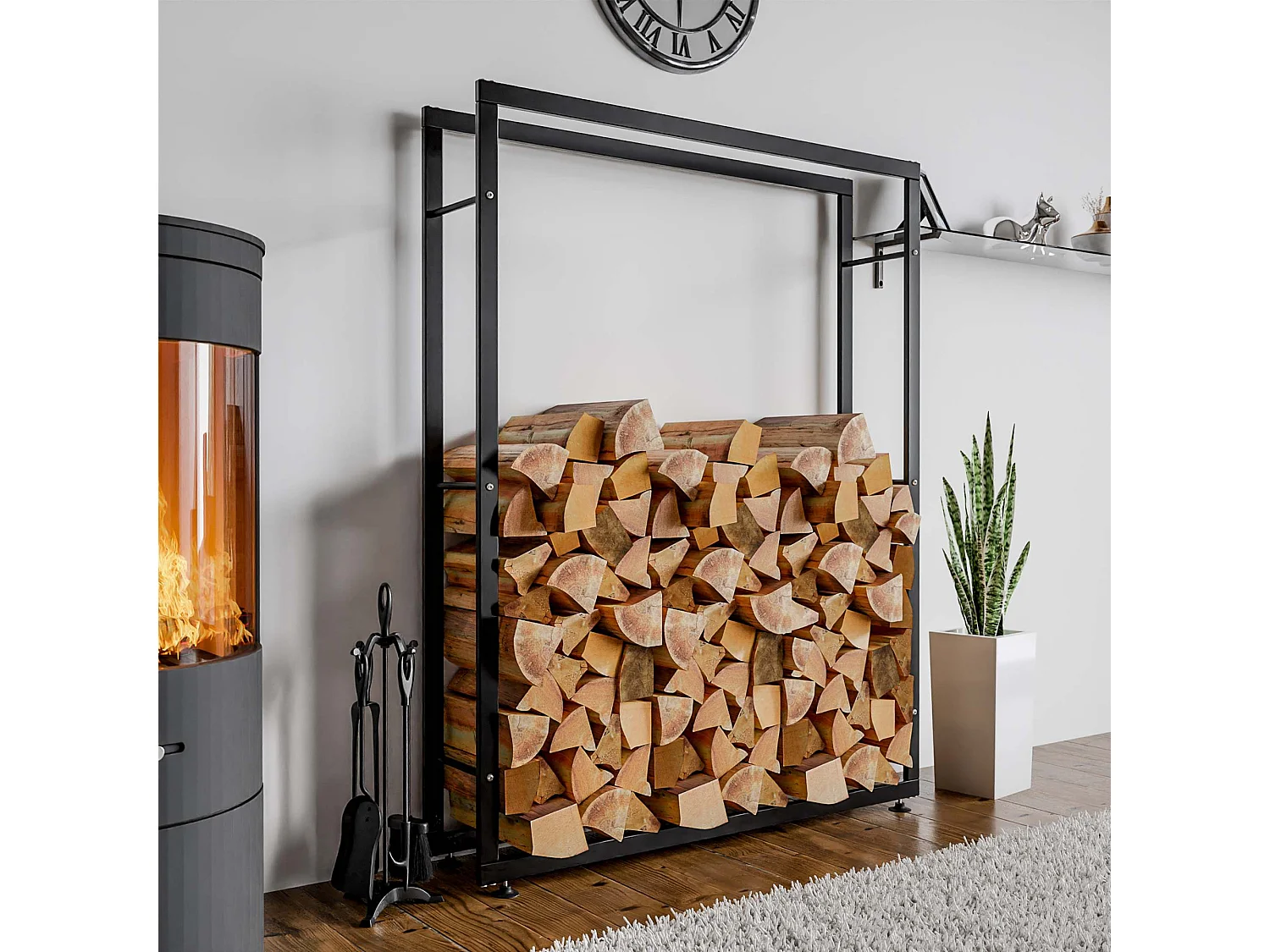 Brandhoutrek  - Metaal - 25x150x175 cm - zwart - Keri V2