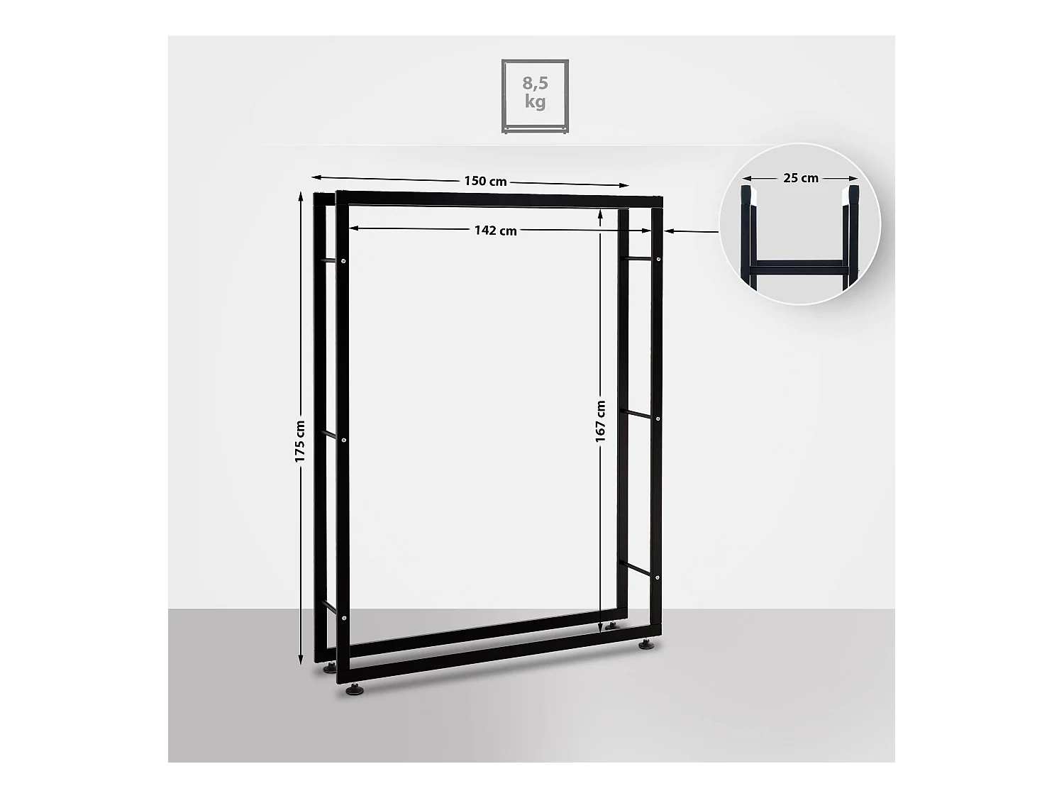 Kaminholzregal - Metall - 25x150x175 cm - schwarz - Keri V2