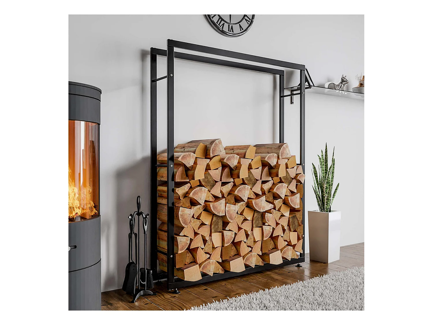 Kaminholzregal - Metall - 25x150x175 cm - schwarz - Keri V2