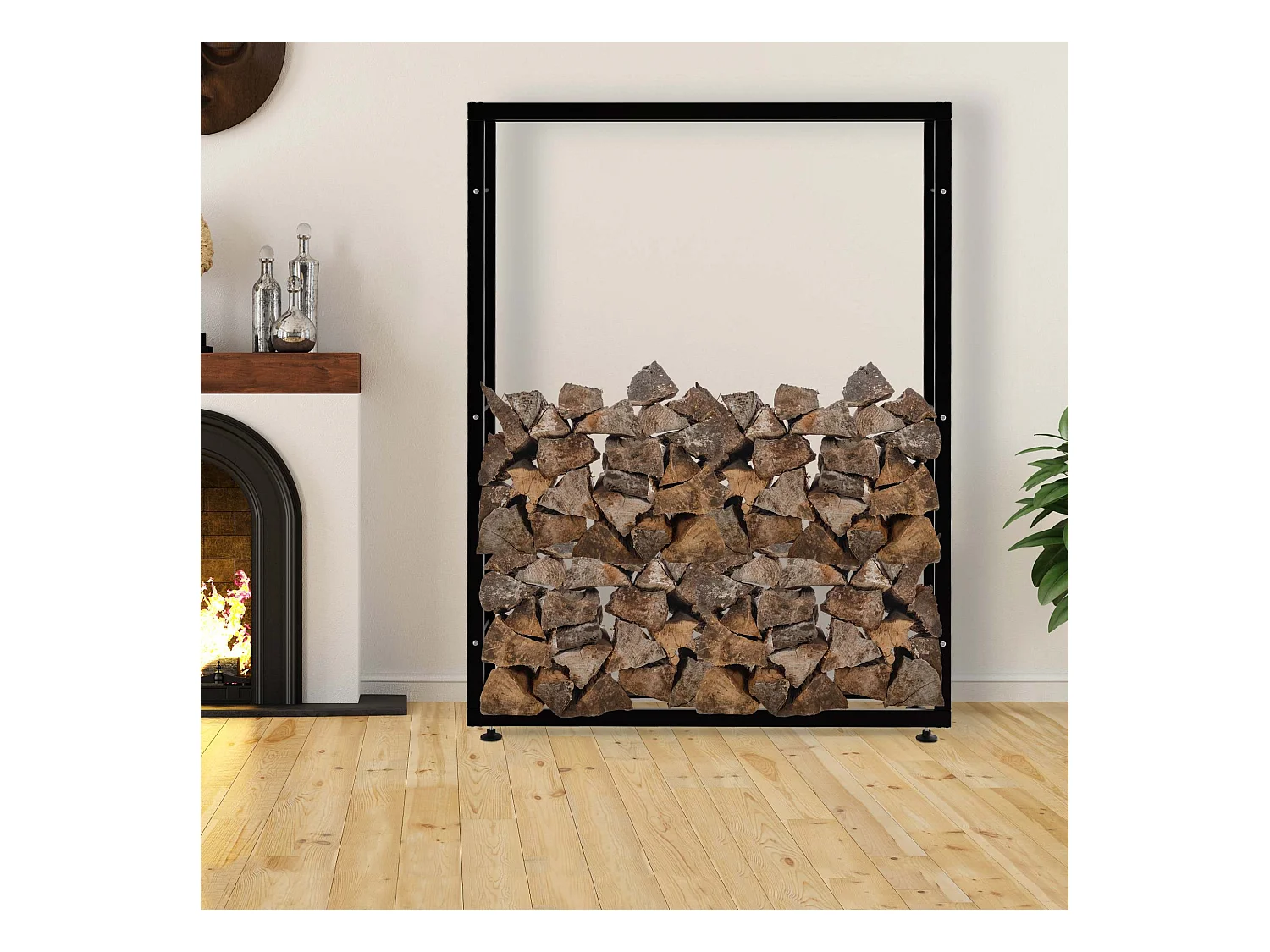 Kaminholzregal - Metall - 25x150x175 cm - schwarz - Keri V2