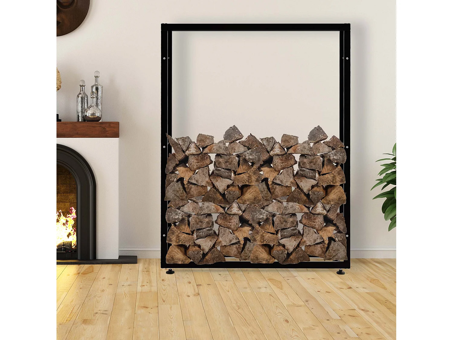 Kaminholzregal - Metall - 25x150x175 cm - schwarz - Keri V2