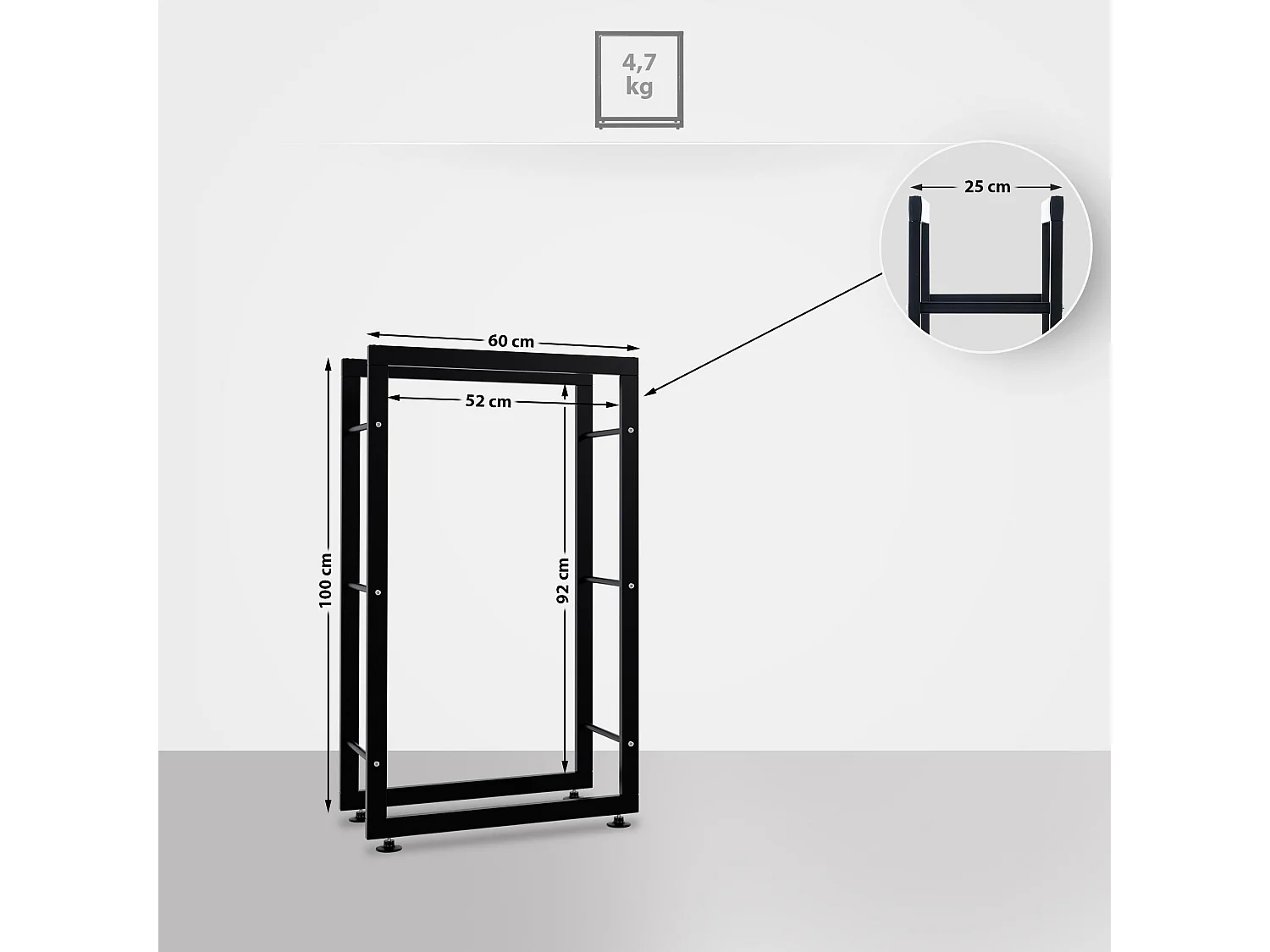 Etagère bois de cheminée - Métal - 25x60x100 cm - Noir - Keri V2