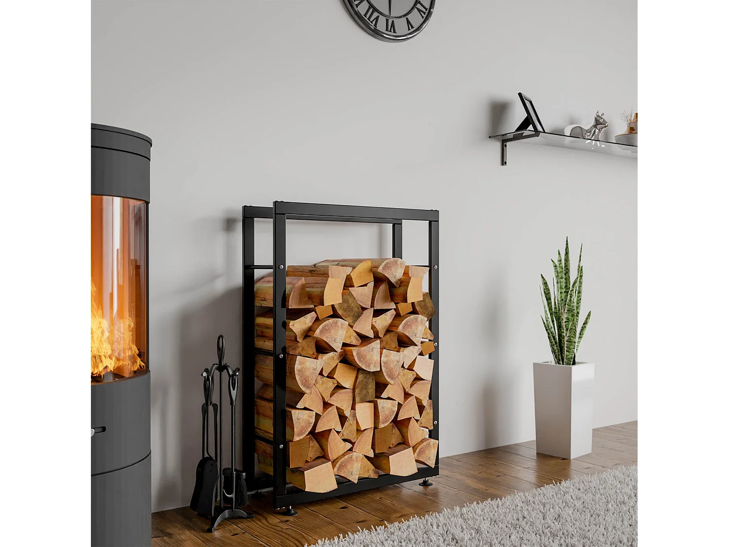 Kaminholzregal - Metall - 25x60x100 cm - schwarz - Keri V2