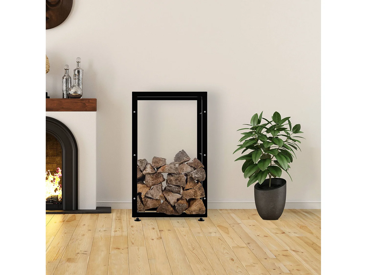 Brandhoutrek  - Metaal - 25x60x100 cm - zwart - Keri V2
