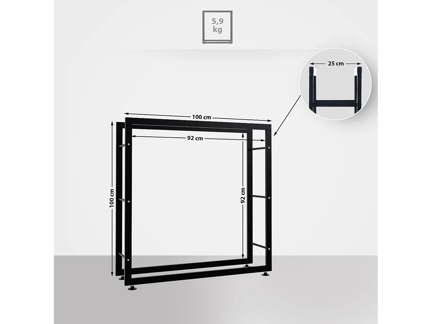 Etagère bois de cheminée - Métal - 25x100x100 cm - Noir - Keri V2