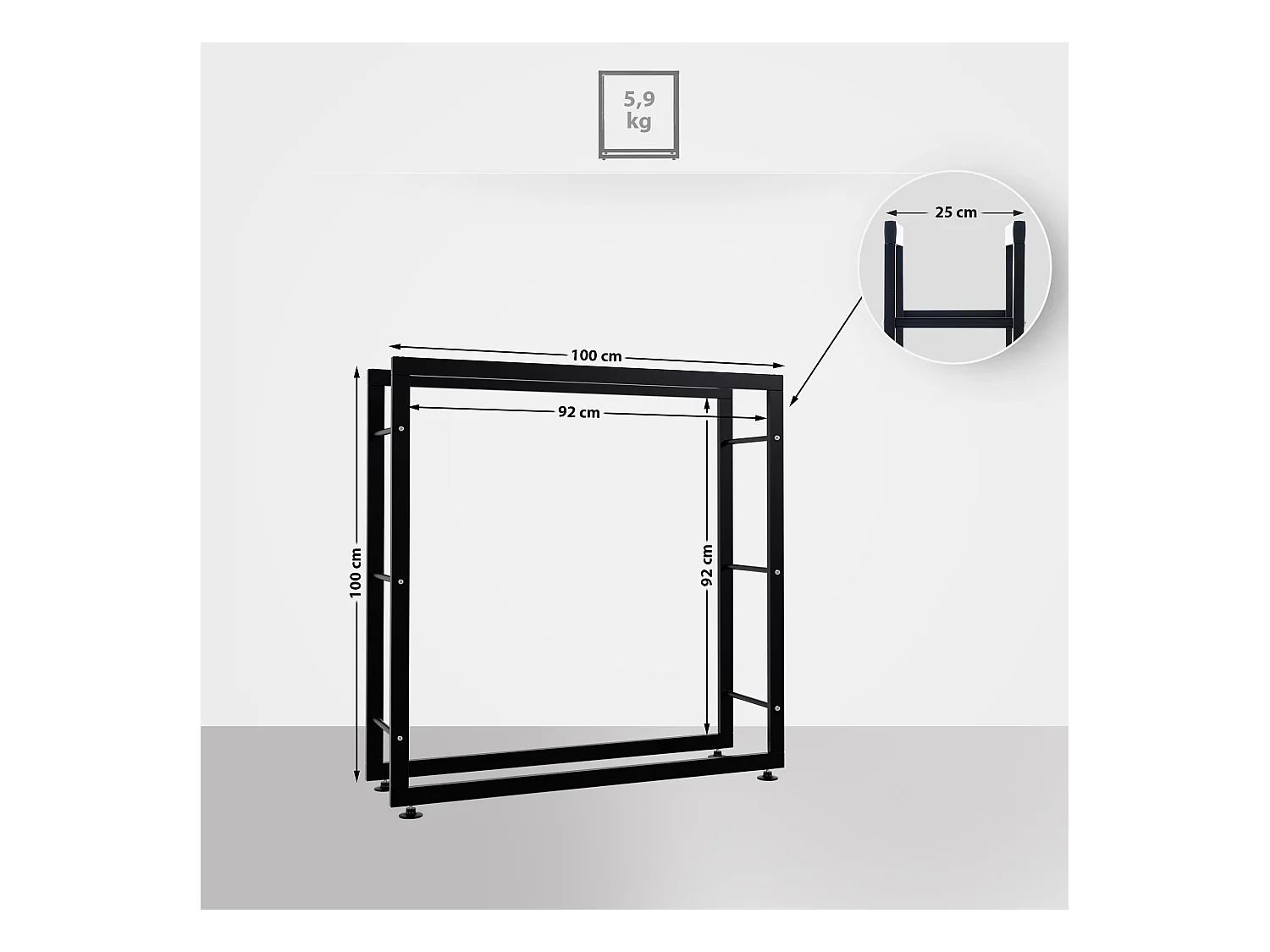 Kaminholzregal - Metall - 25x100x100 cm - schwarz - Keri V2