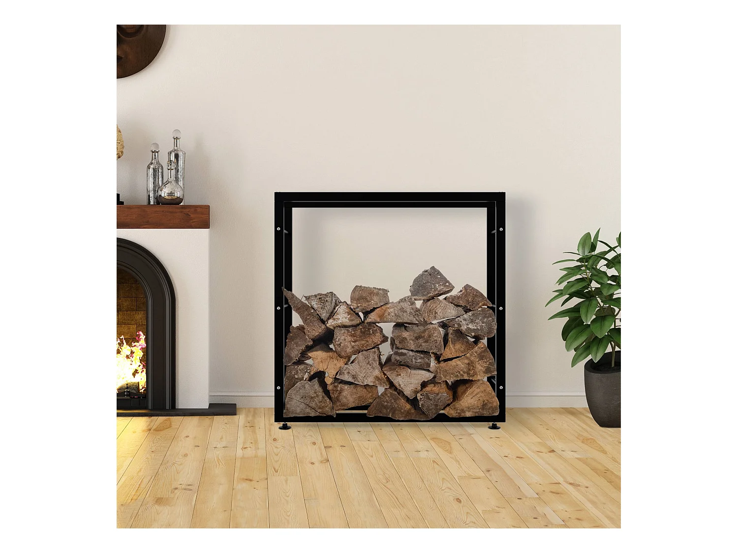 Kaminholzregal - Metall - 25x100x100 cm - schwarz - Keri V2