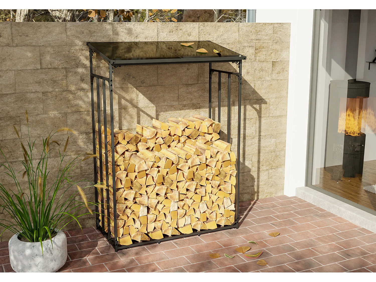 Etagère bois de cheminée - Métal - L - Anthracite - Ruston