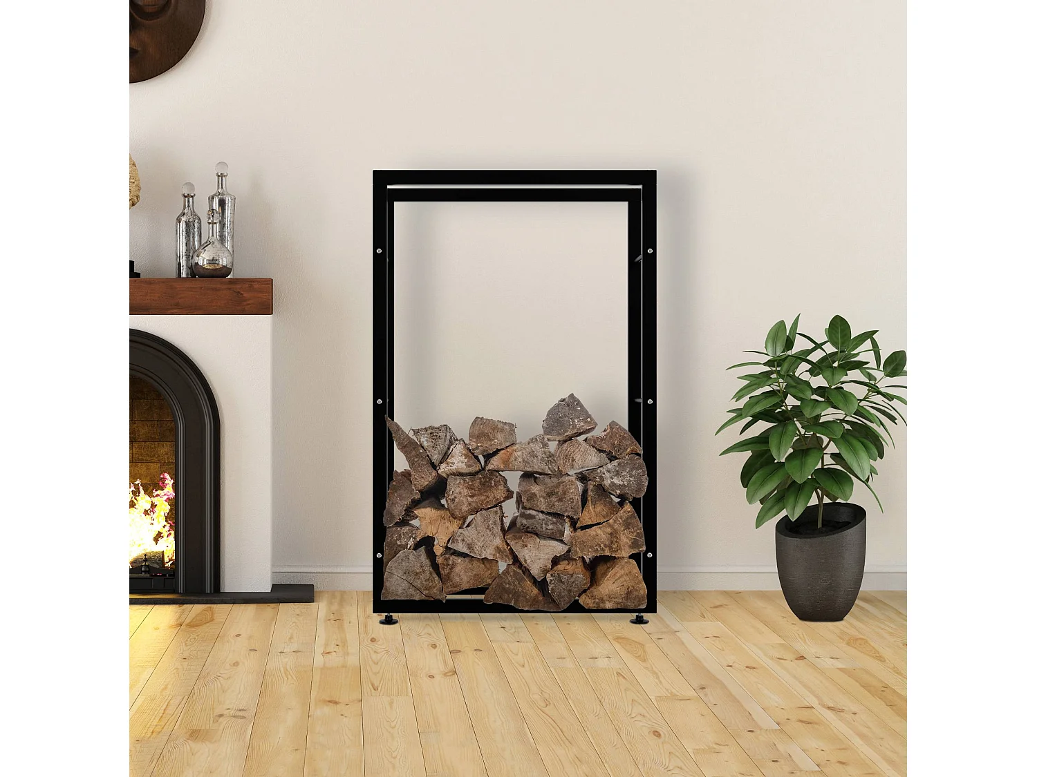 Leñero - Metal - 25x80x125 cm - Negro - Keri V2