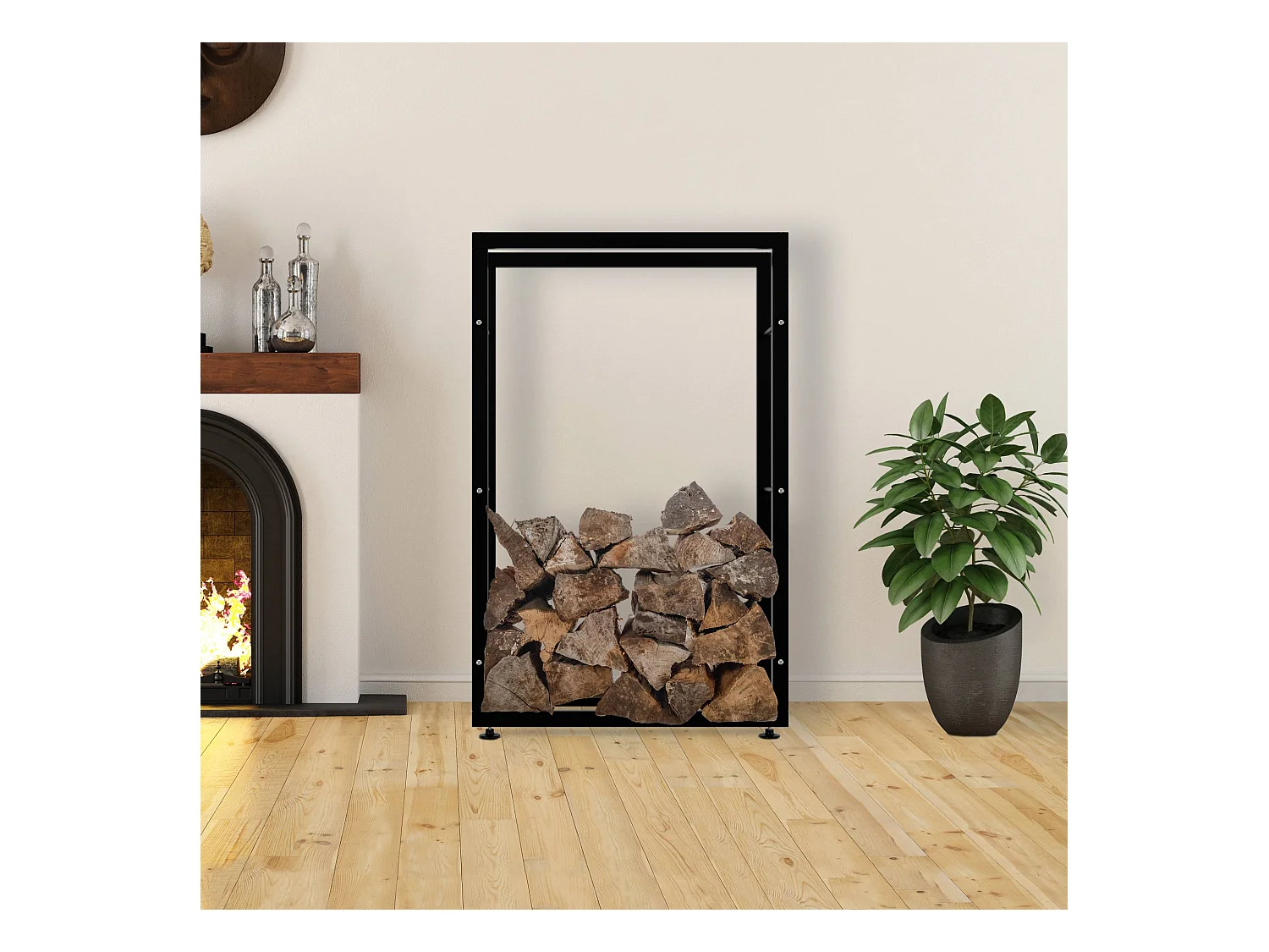 Etagère bois de cheminée - Métal - 25x80x125 cm - Noir - Keri V2