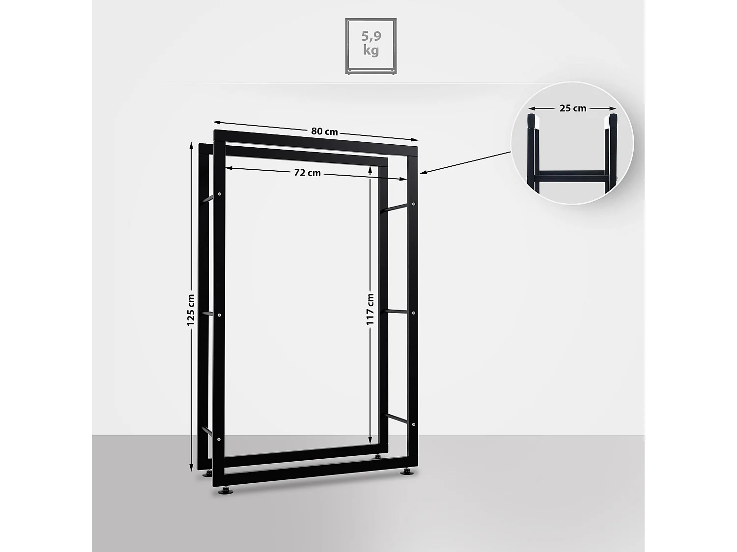 Etagère bois de cheminée - Métal - 25x80x125 cm - Noir - Keri V2