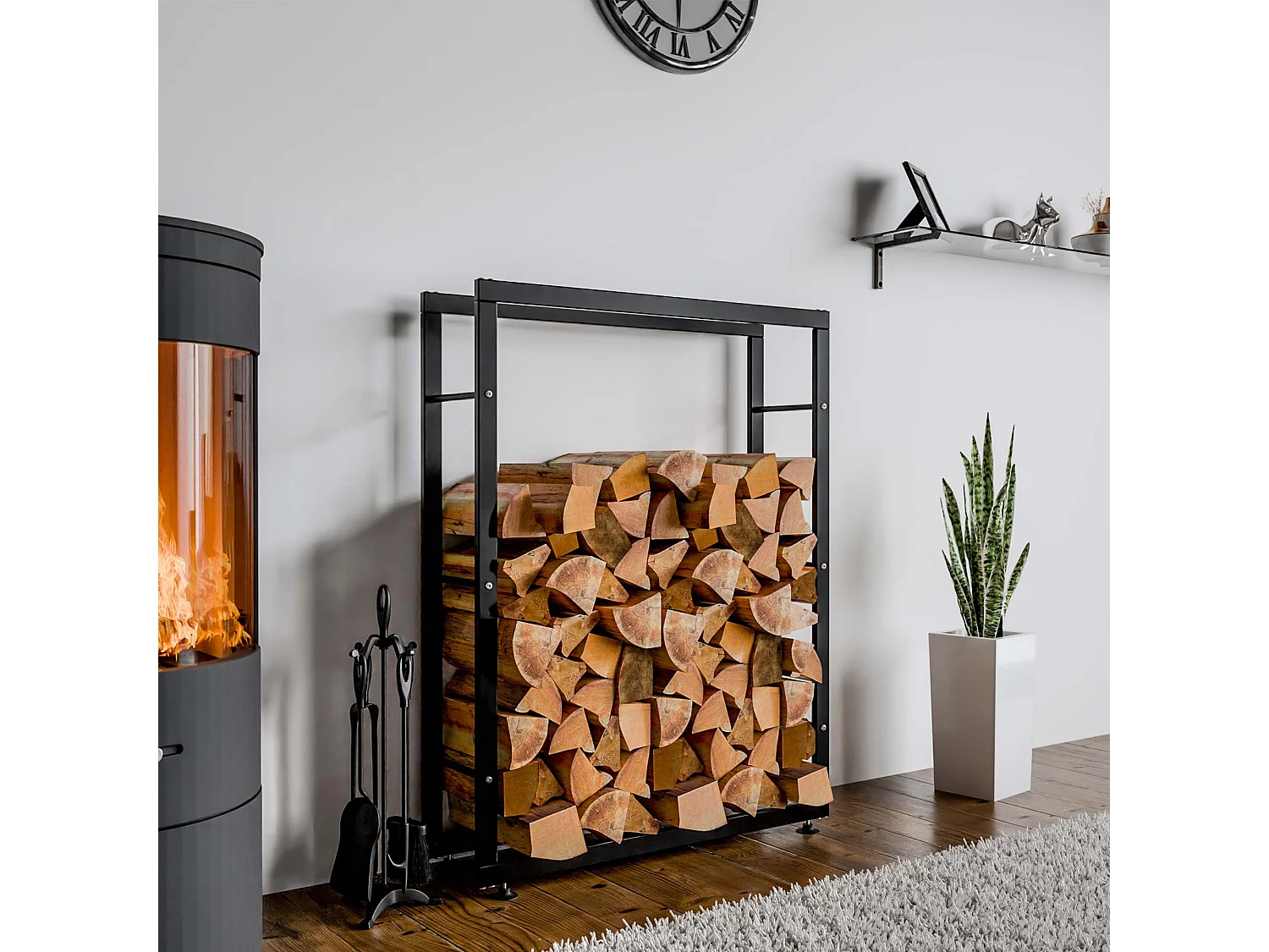 Etagère bois de cheminée - Métal - 25x80x125 cm - Noir - Keri V2