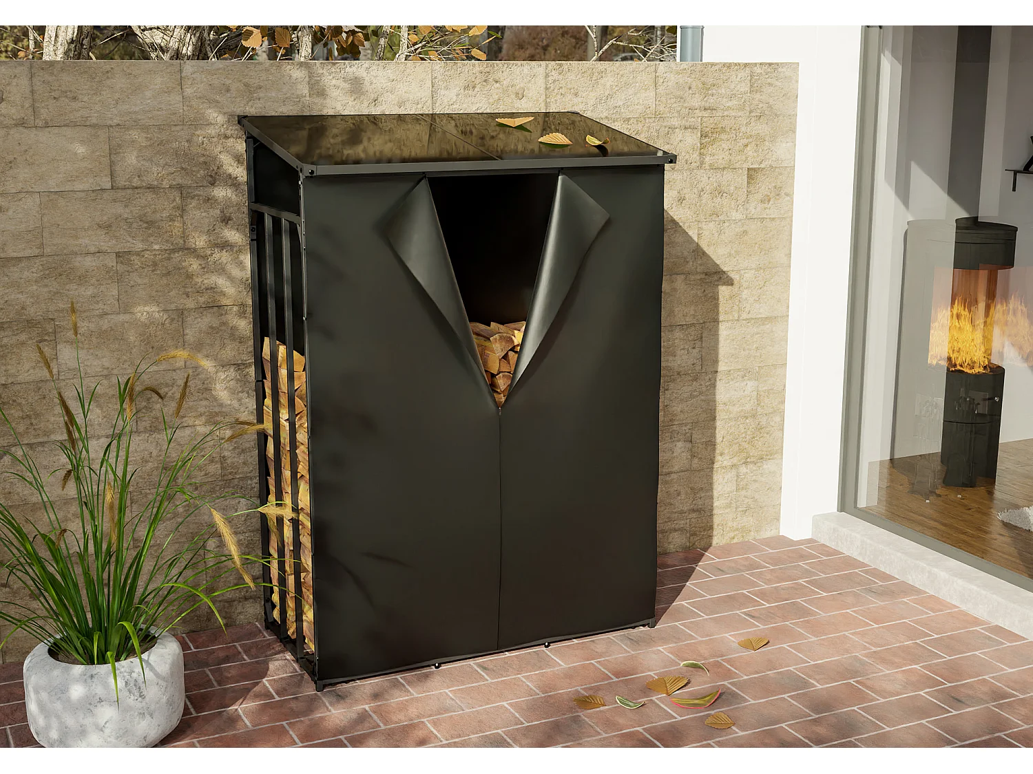 Etagère bois de cheminée - Métal - L - Anthracite - Ruston