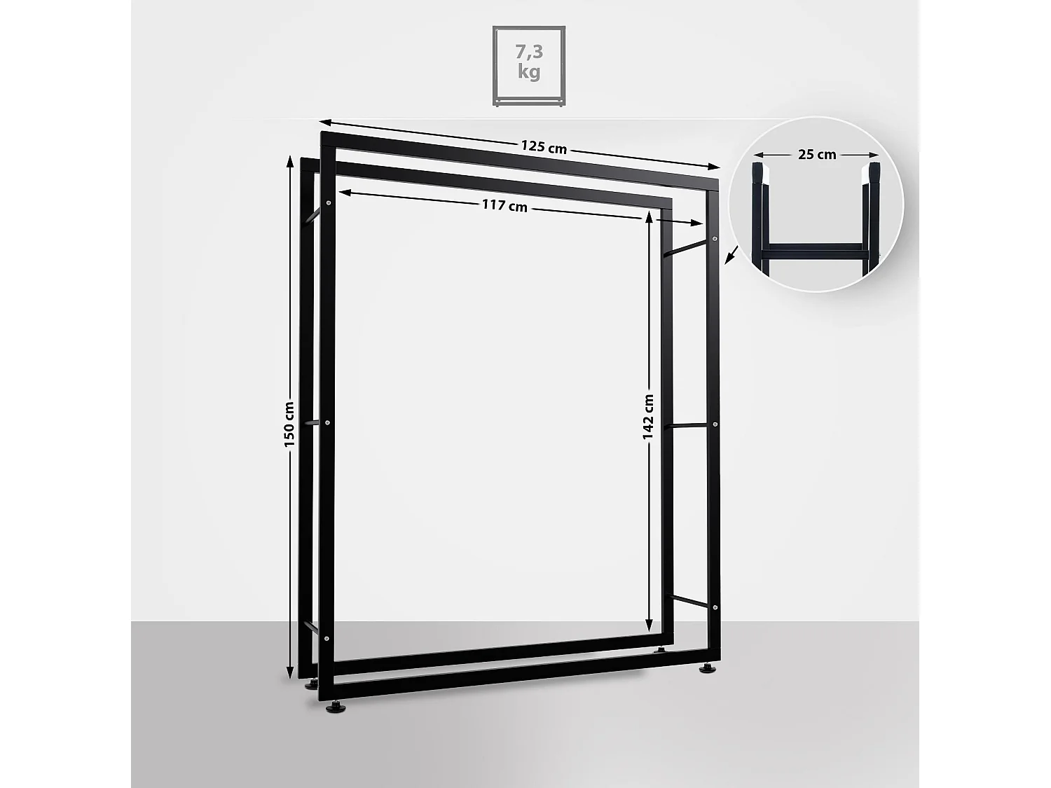 Etagère bois de cheminée - Métal - 25x125x150 cm - Noir - Keri V2