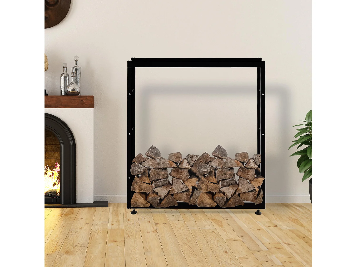 Etagère bois de cheminée - Métal - 25x125x150 cm - Noir - Keri V2