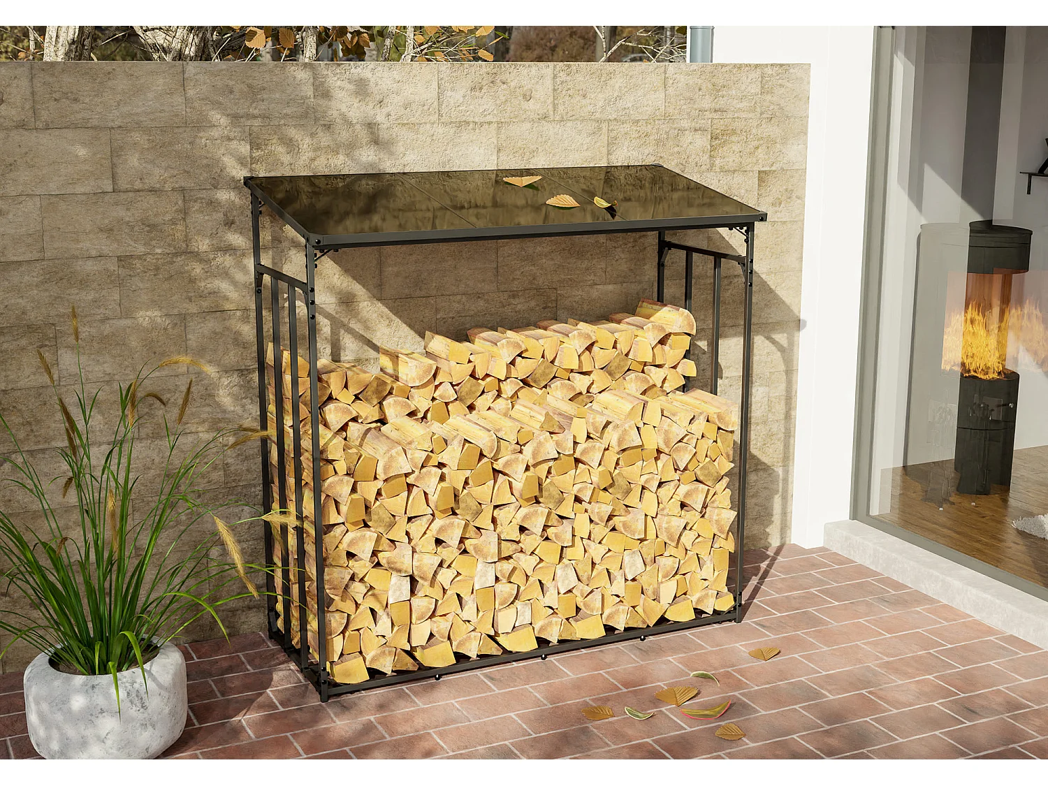 Etagère bois de cheminée - Métal - XL - Anthracite - Ruston