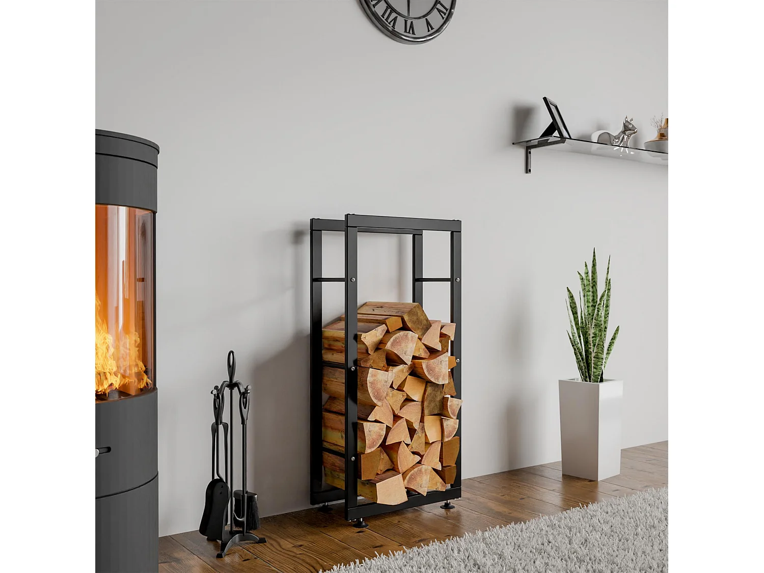 Etagère bois de cheminée - Métal - 25x40x100 cm - Noir - Keri V2