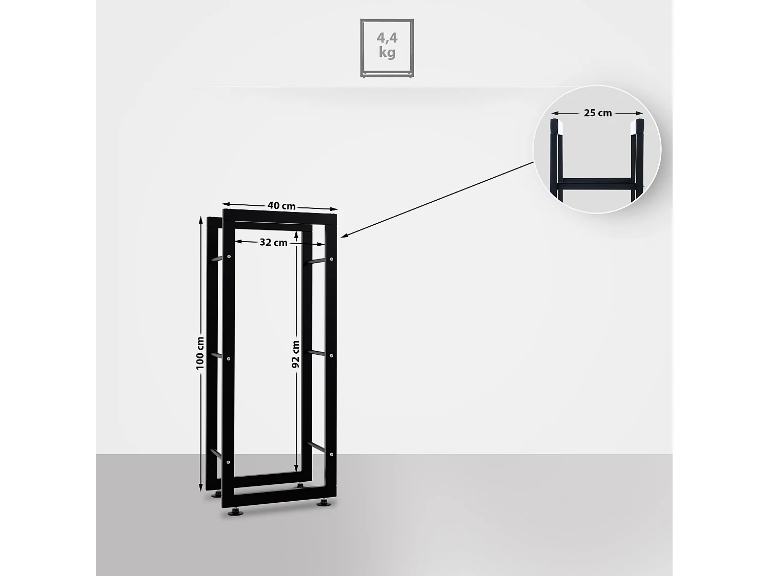 Etagère bois de cheminée - Métal - 25x40x100 cm - Noir - Keri V2