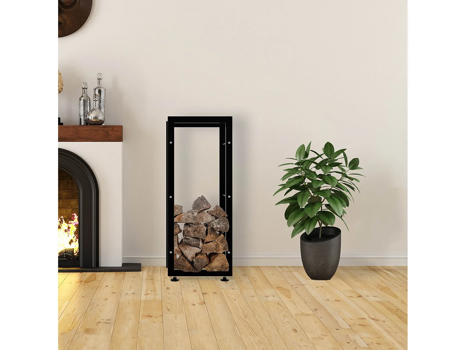 Etagère bois de cheminée - Métal - 25x40x100 cm - Noir - Keri V2