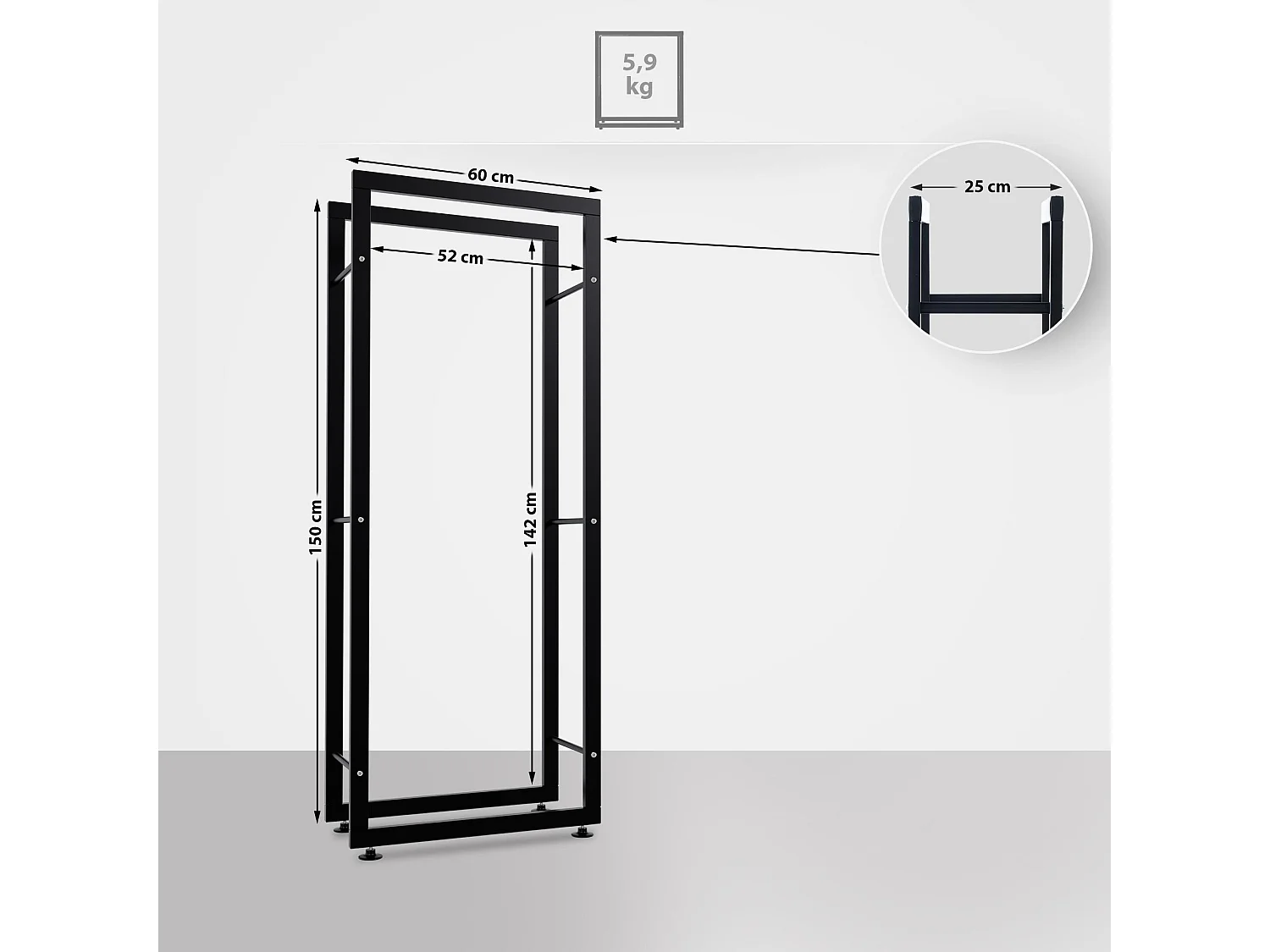 Leñero - Metal - 25x60x150 cm - Negro - Keri V2