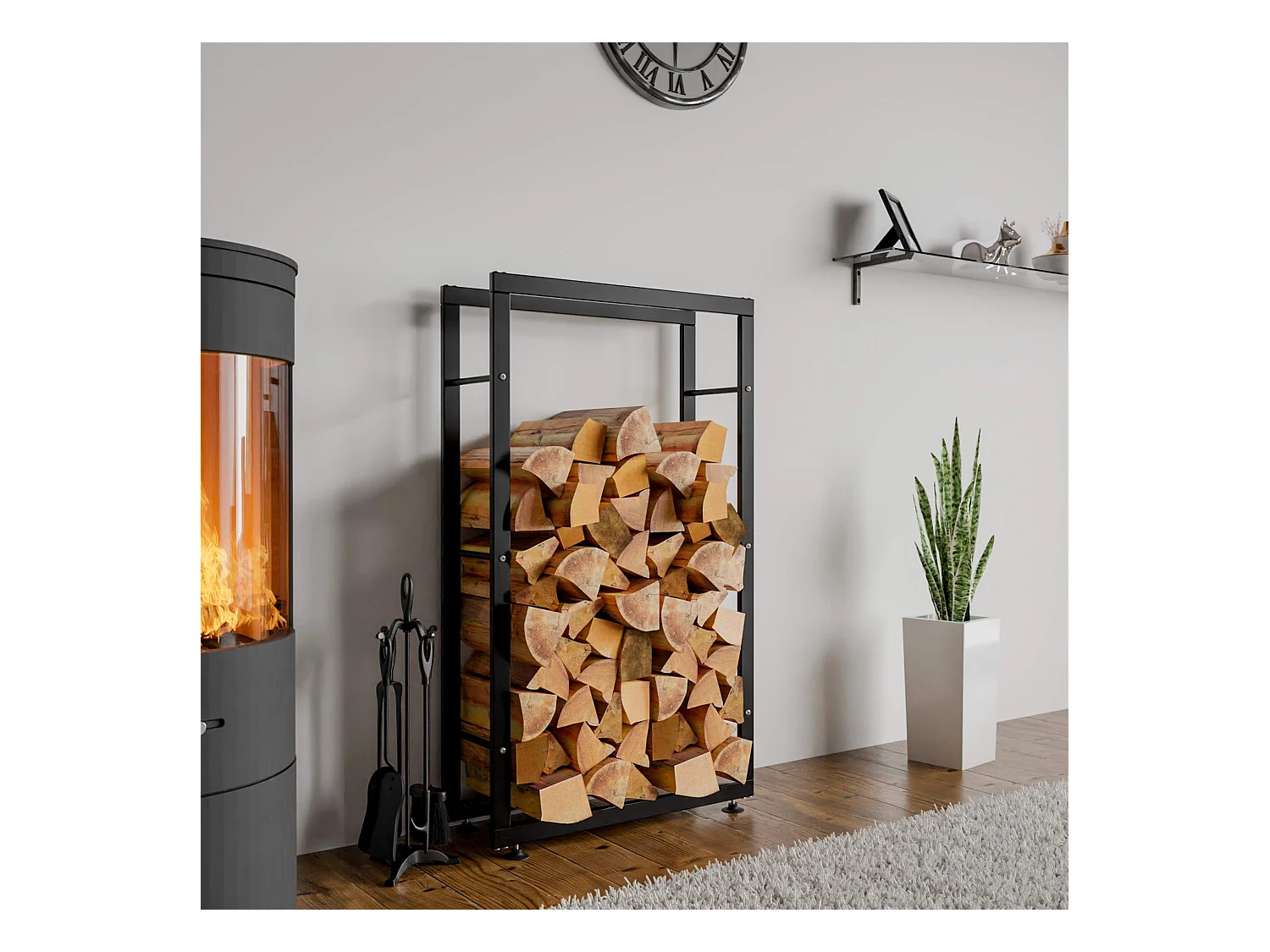 Brandhoutrek  - Metaal - 25x60x150 cm - zwart - Keri V2