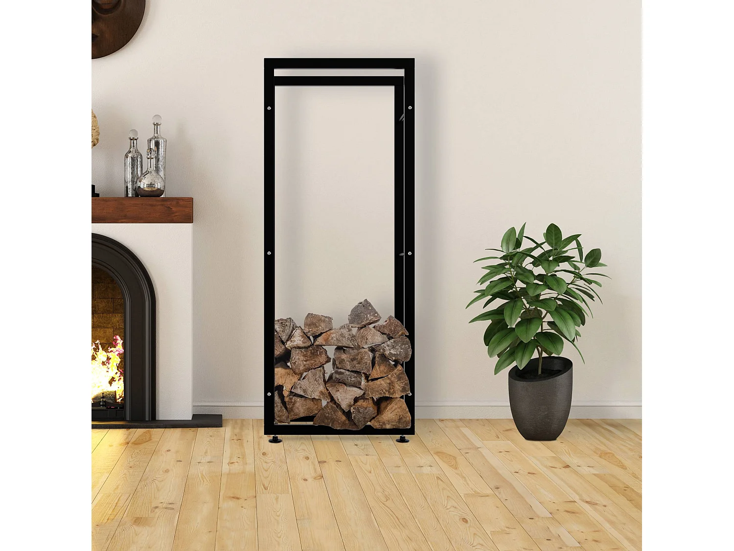 Etagère bois de cheminée - Métal - 25x60x150 cm - Noir - Keri V2