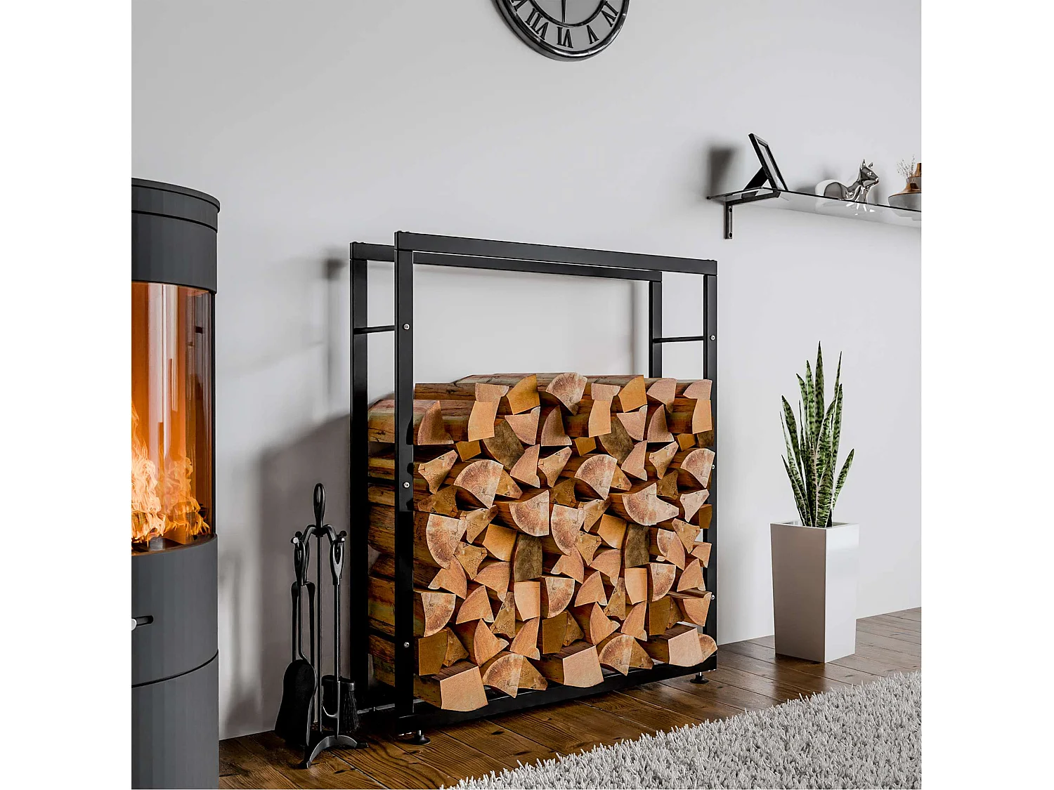 Brandhoutrek  - Metaal - 25x100x125 cm - zwart - Keri V2