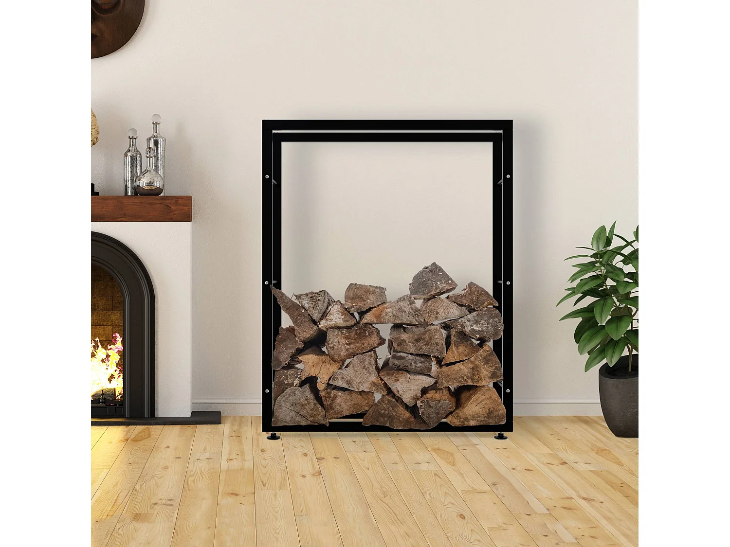 Brandhoutrek  - Metaal - 25x100x125 cm - zwart - Keri V2