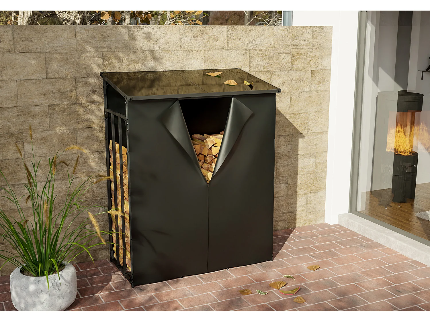 Etagère bois de cheminée - Métal - M - Anthracite - Ruston