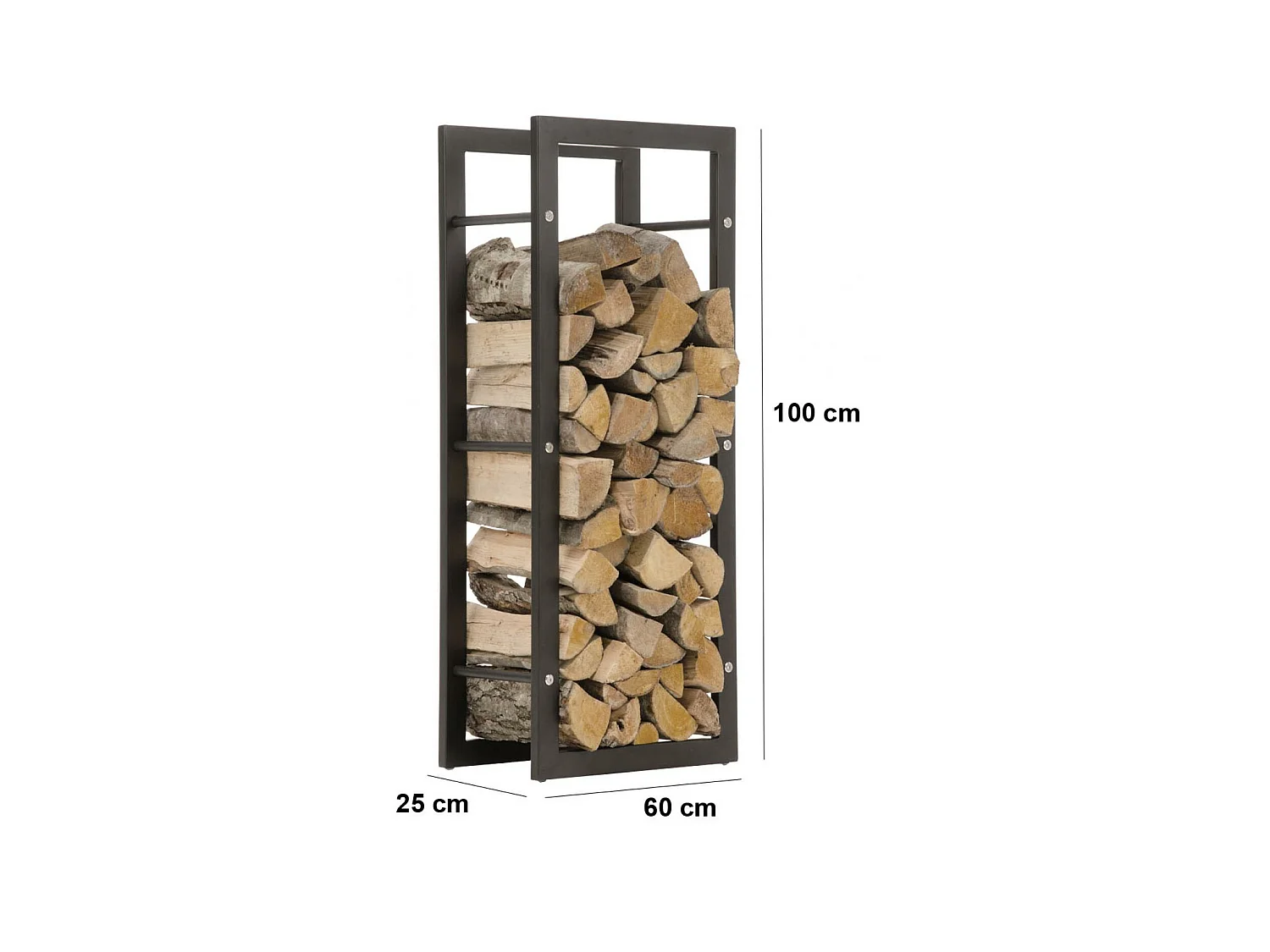 Brandhoutrek  - Metalen - 60 x 25 x 100cm - mat zwart - Keri