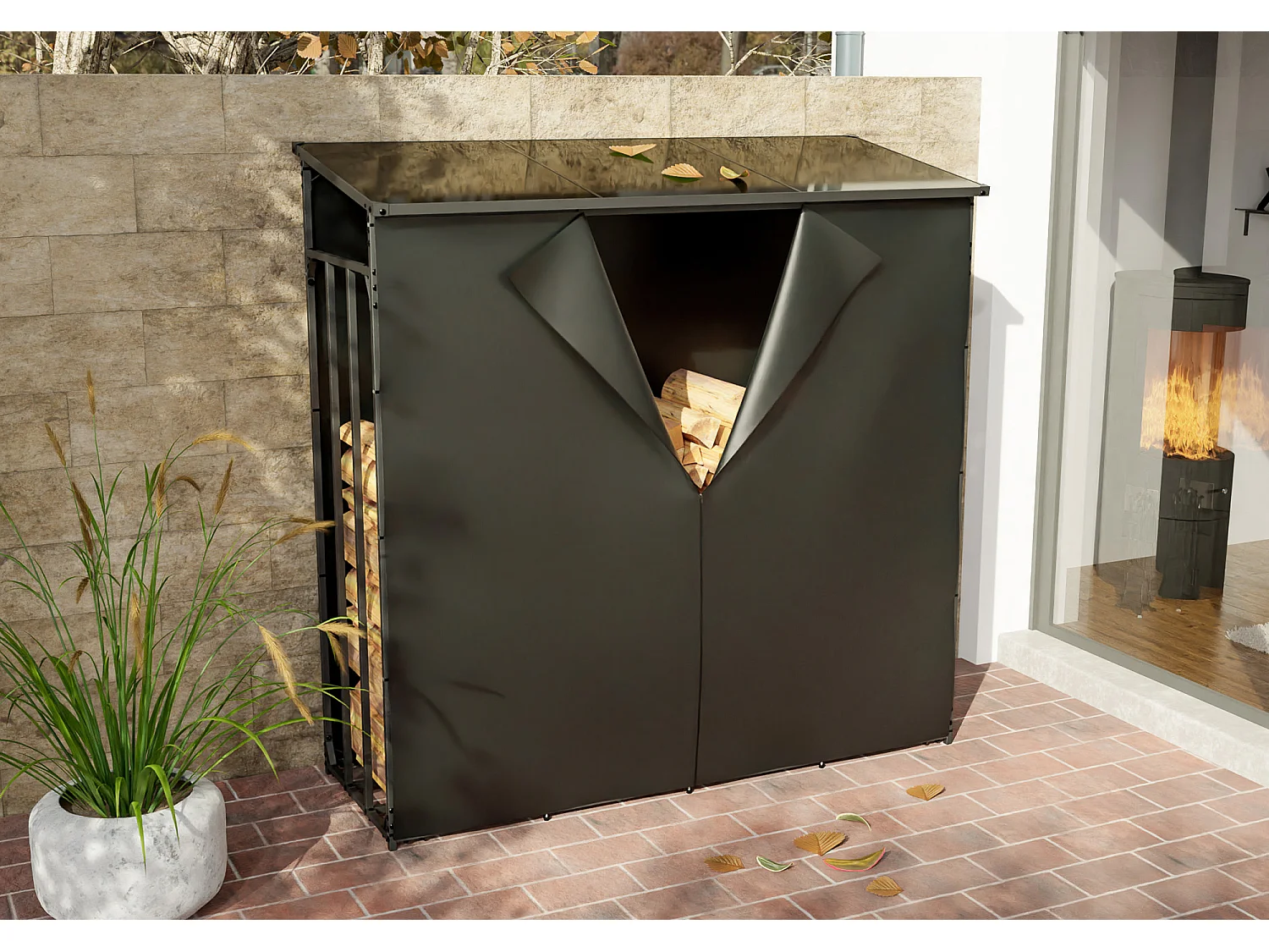 Kaminholzregal - Metall - XXL - anthrazit - Ruston