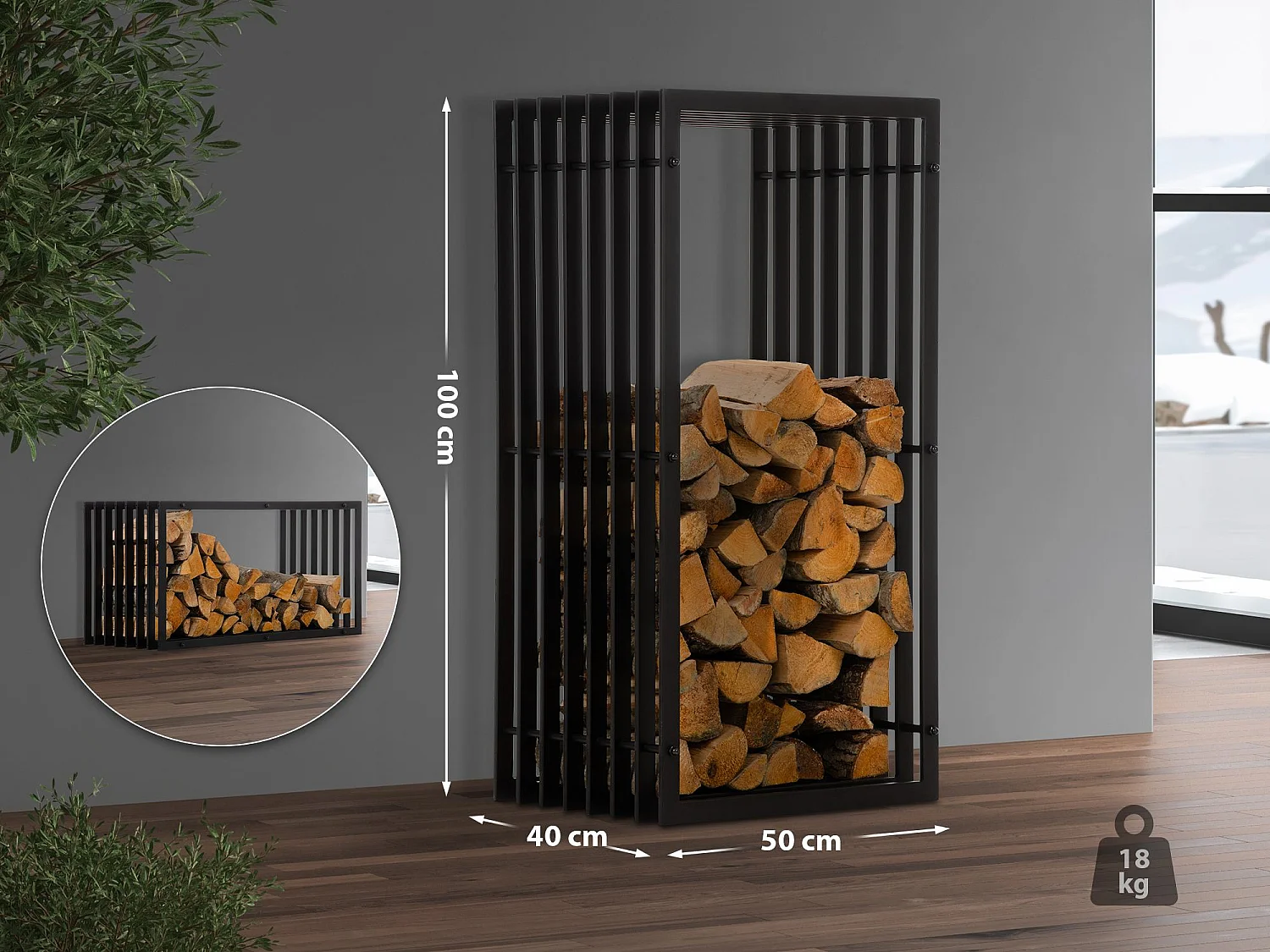 Brandhoutrek  - Metalen - 50 x 40 x 100cm - mat zwart - Irving