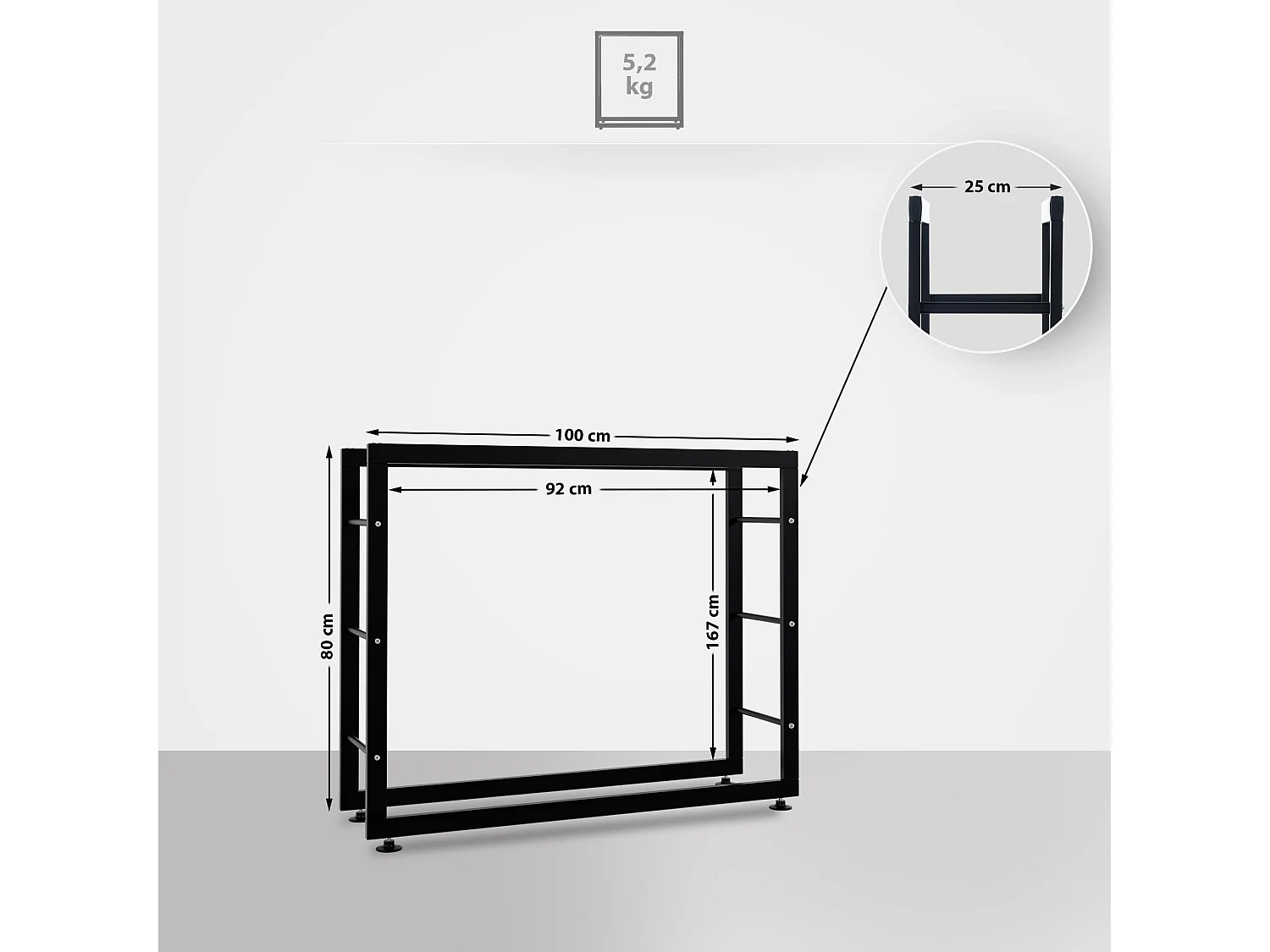 Etagère bois de cheminée - Métal - 25x100x80 cm - Noir - Keri V2